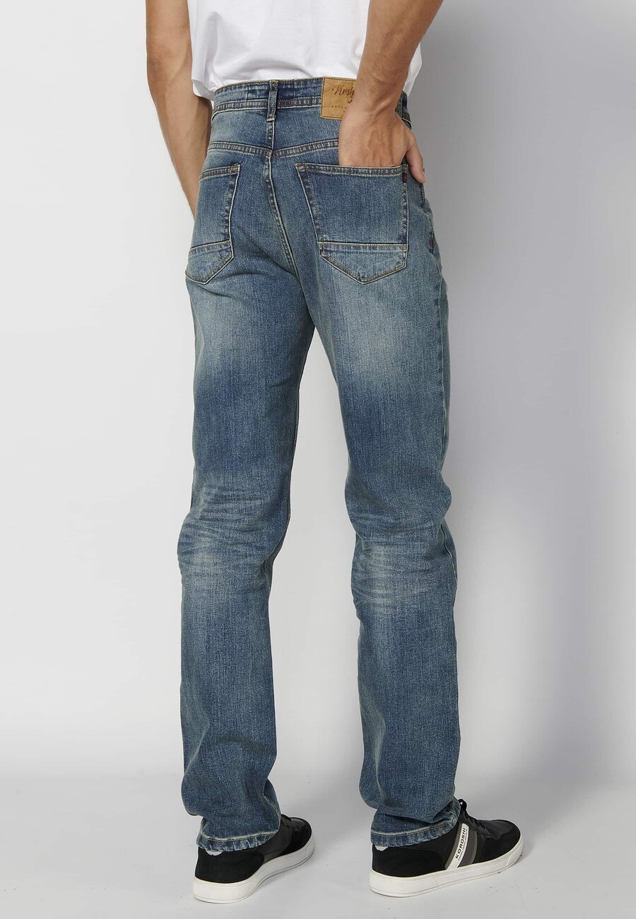 Long comfort fit pants, with five pockets, Light Blue color for Men 4