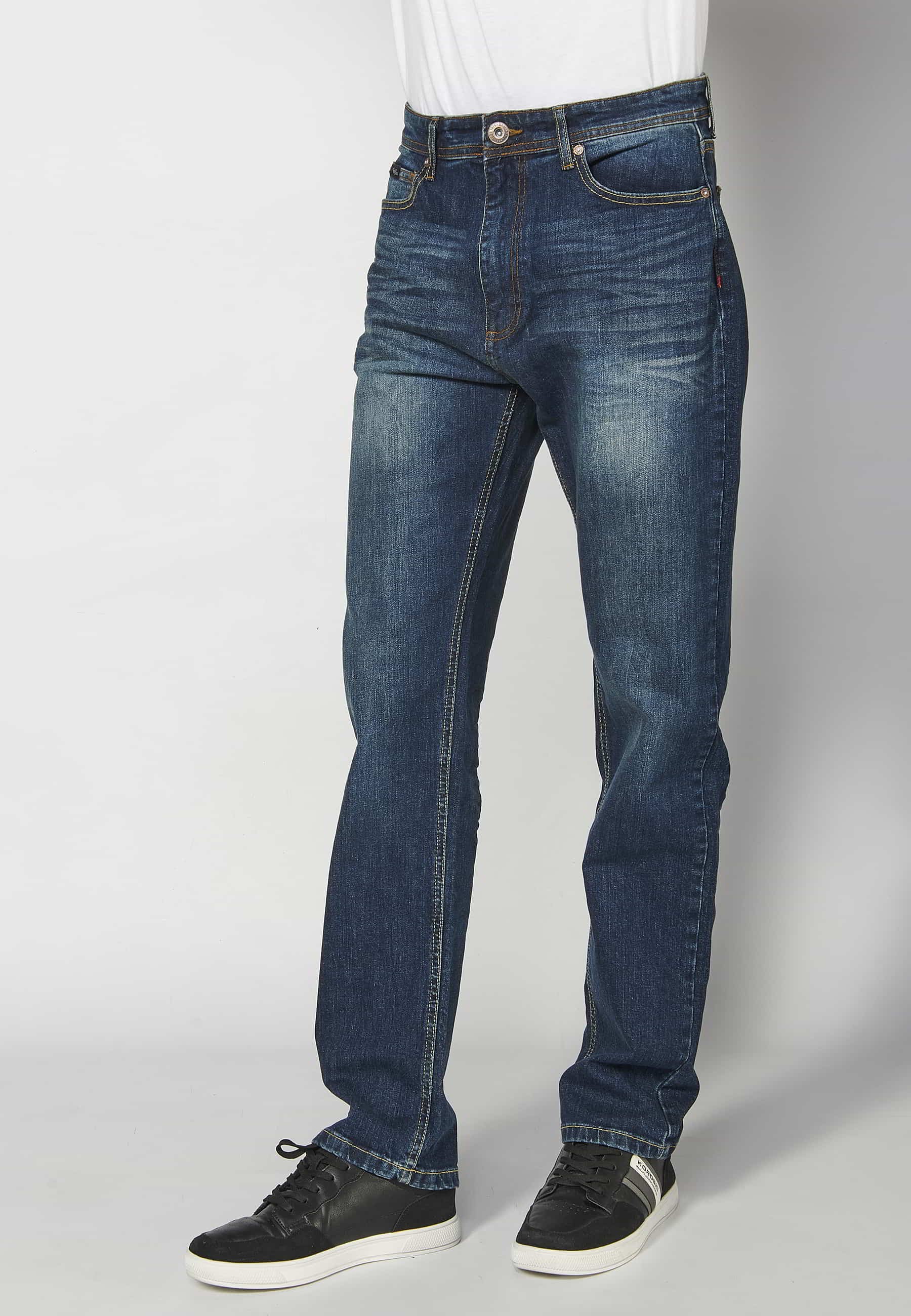 Pantalón largo jeans straigth regular fit con cinco bolsillos color Azul Oscuro para Hombre