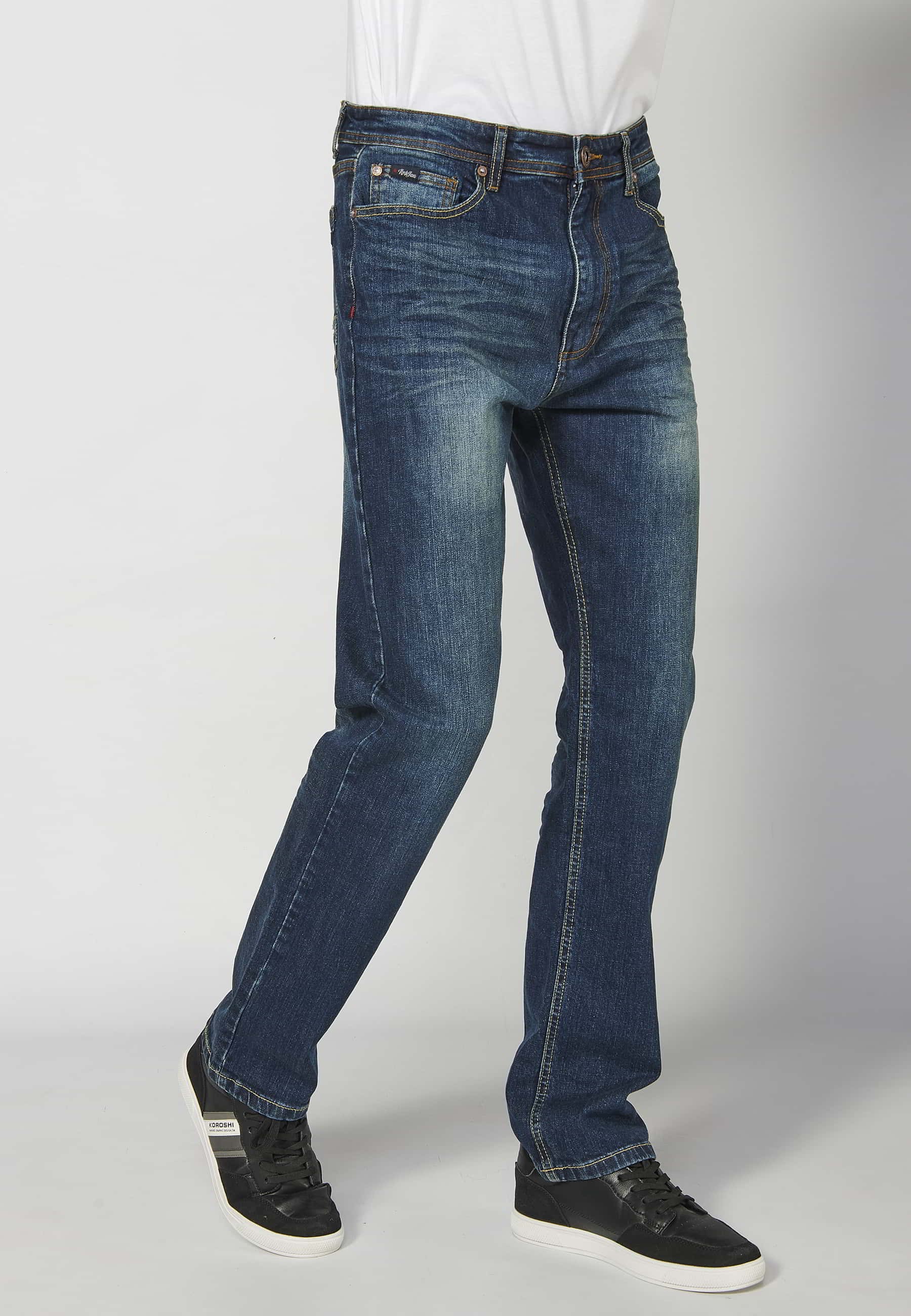 Pantalons llargs jeans strech regular fit amb cinc butxaques color Blau Fosc per a Home