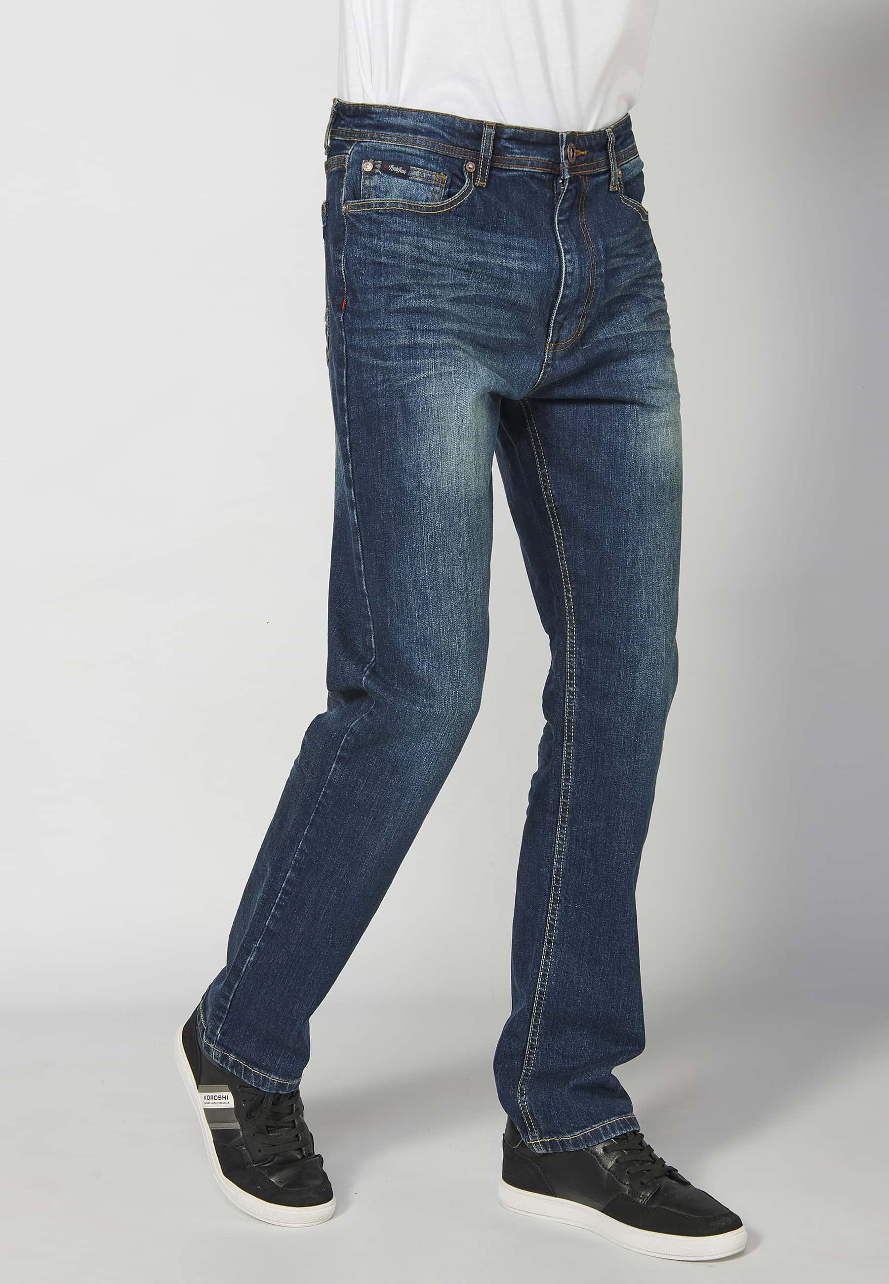 Pantalón largo jeans straigth regular fit con cinco bolsillos color Azul Oscuro para Hombre