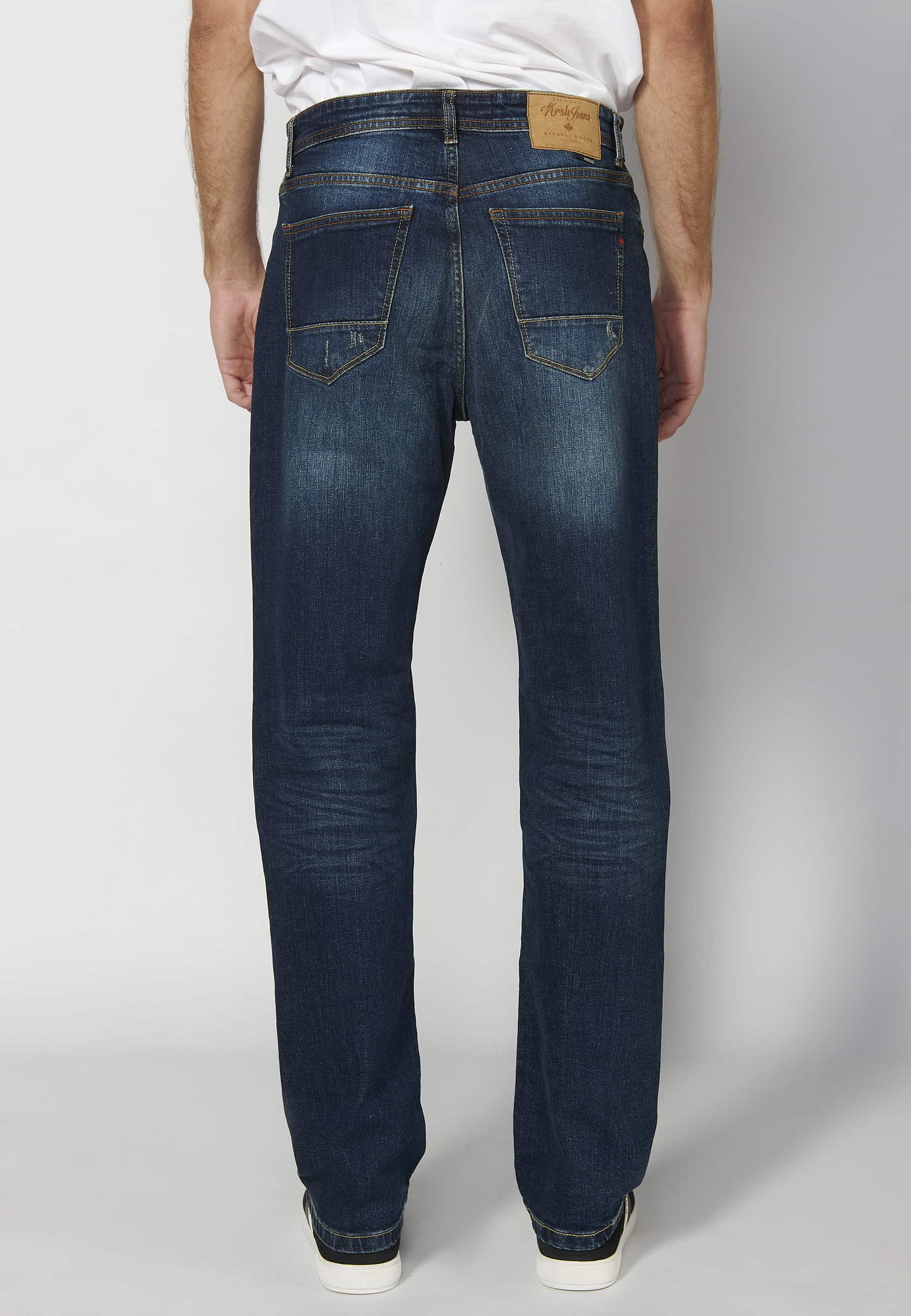 Regular fit stretch jeans with five pockets in Dark Blue for Men