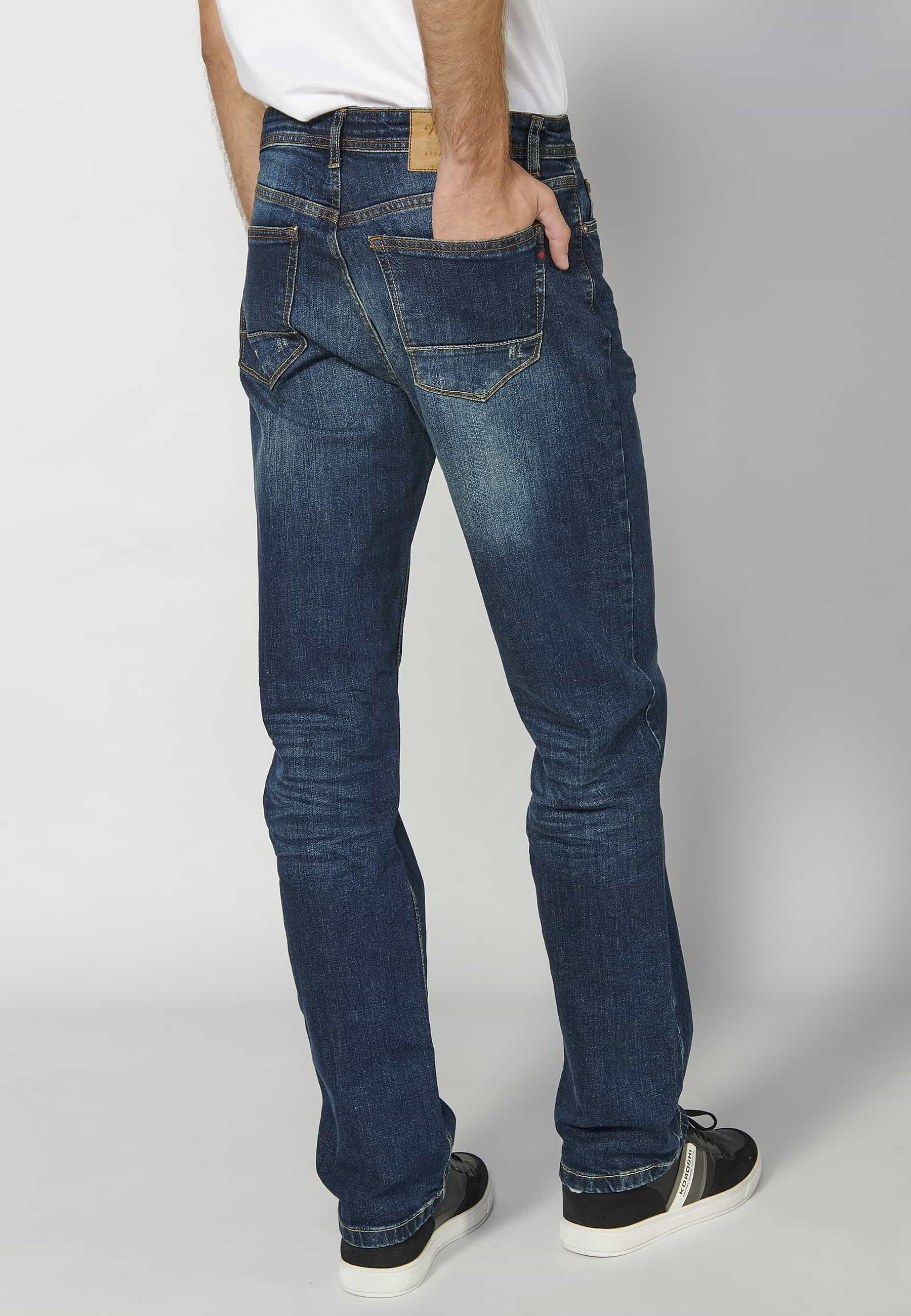 Regular fit stretch jeans with five pockets in Dark Blue for Men