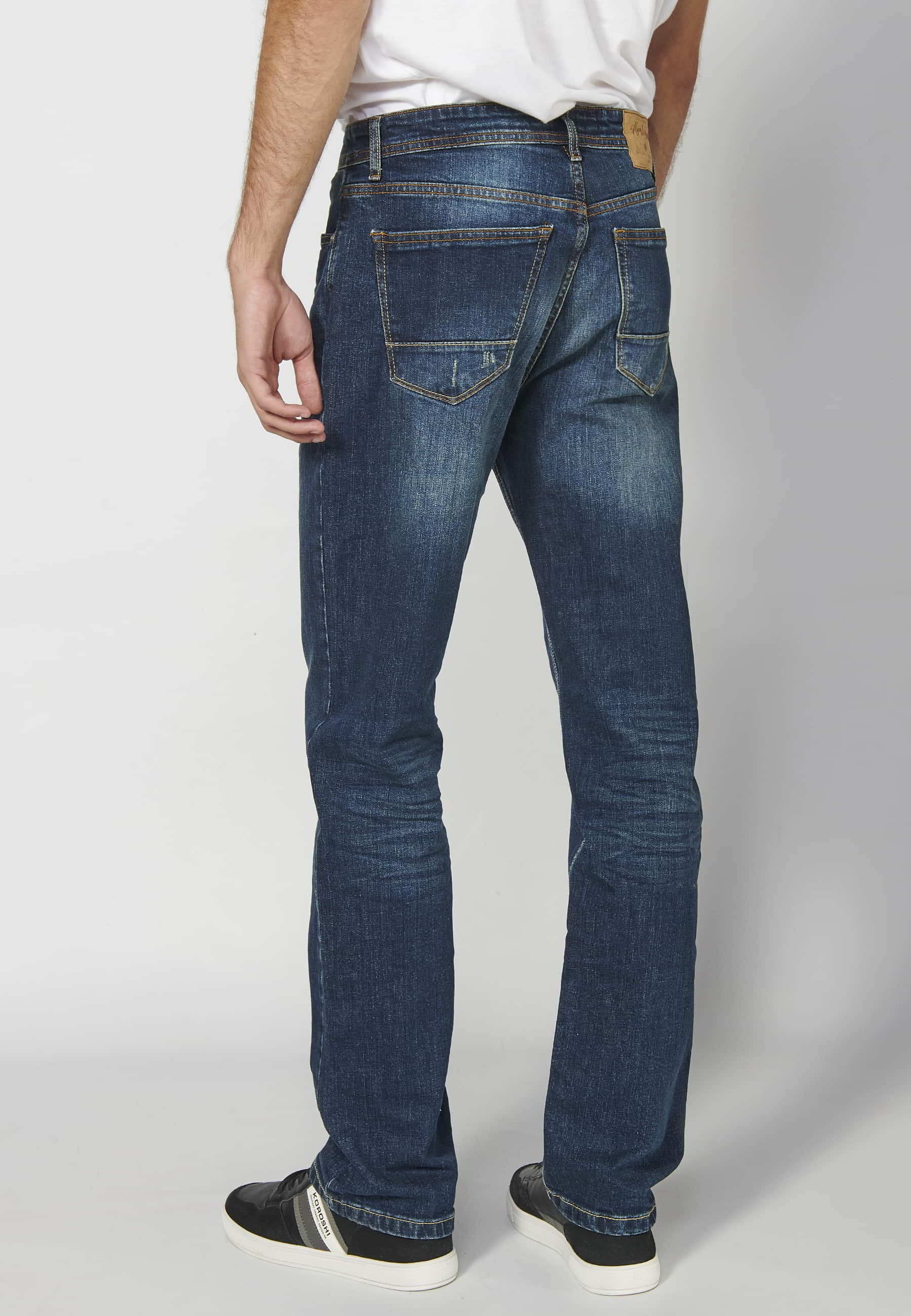 Pantalons llargs jeans strech regular fit amb cinc butxaques color Blau Fosc per a Home
