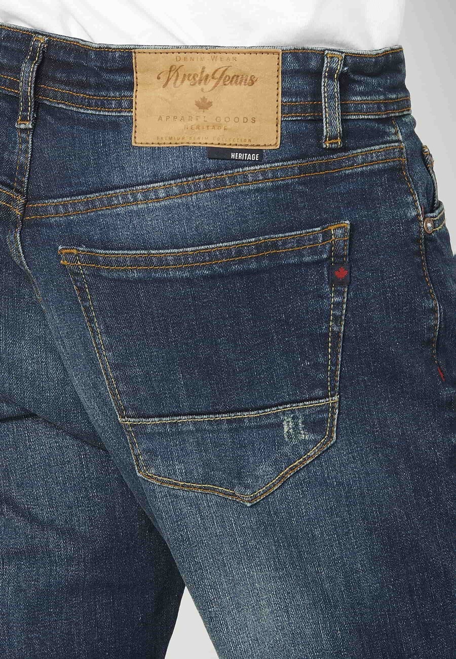 Pantalón largo jeans straigth regular fit con cinco bolsillos color Azul Oscuro para Hombre 8