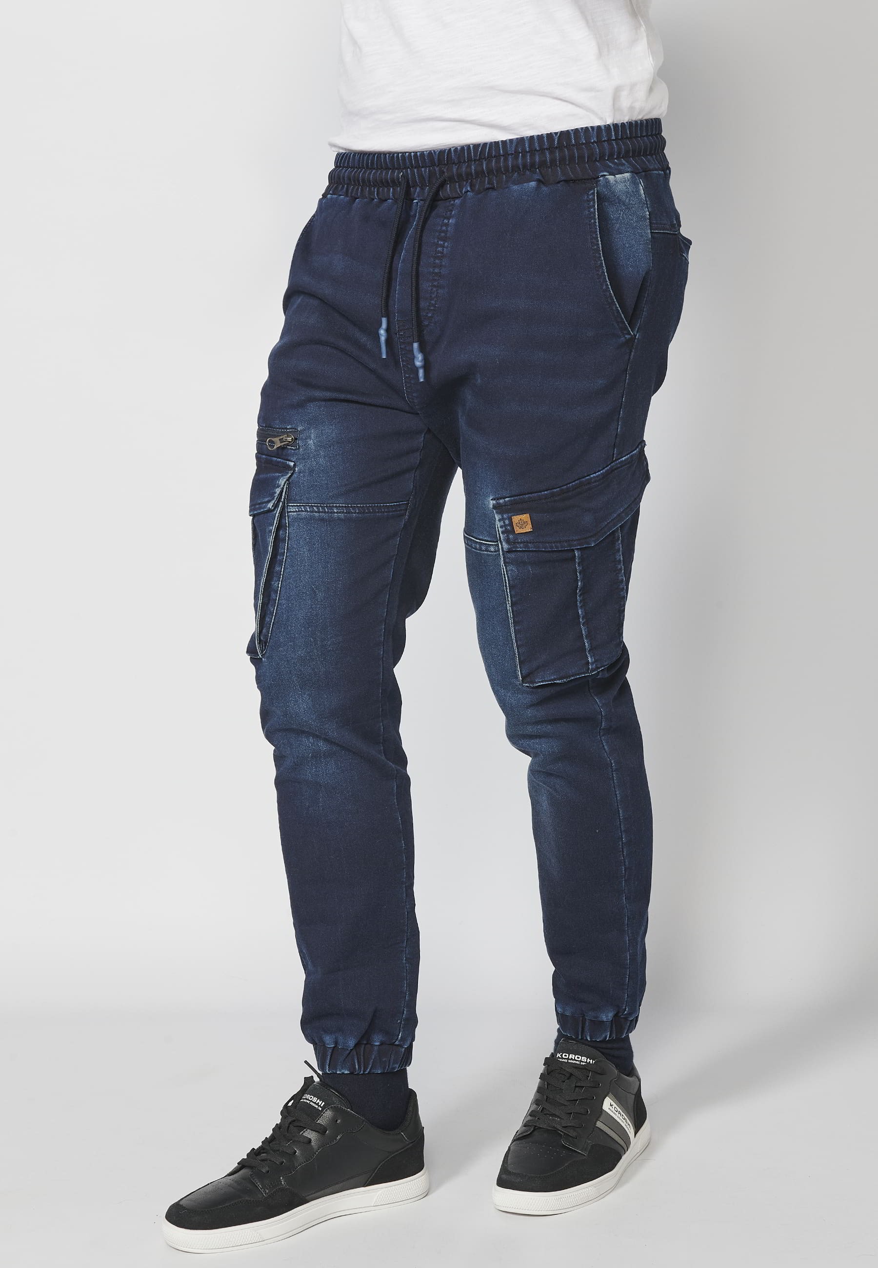 Long jogger pants with rubber finish and four pockets in Dark Blue color for Men