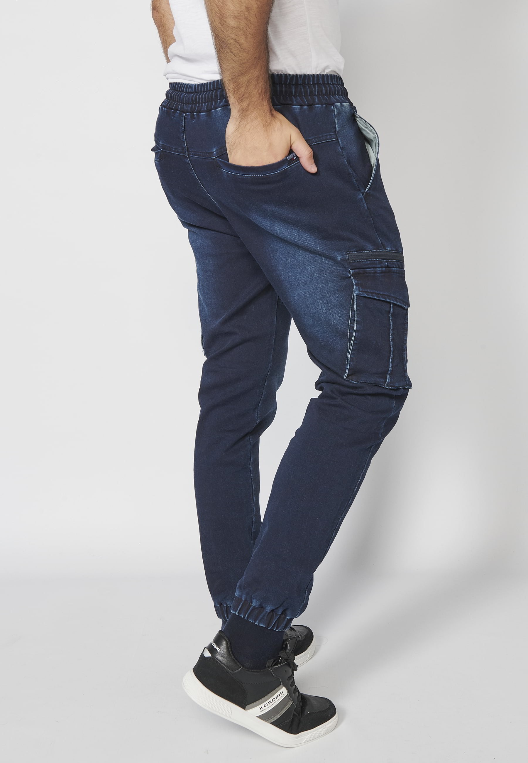 Long jogger pants with rubber finish and four pockets in Dark Blue color for Men