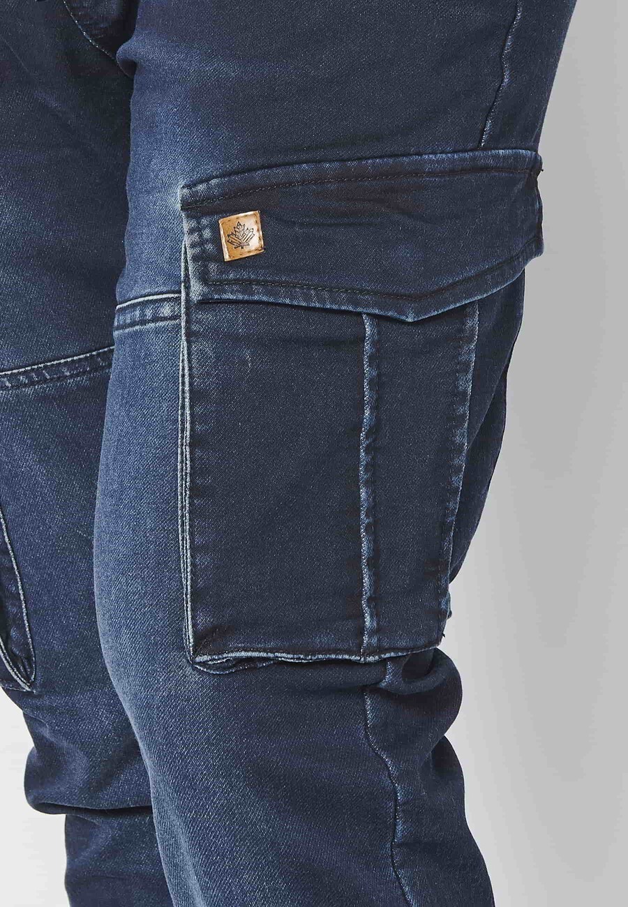 Pantalons llargs jeans strech regular fit amb cinc butxaques color Blau Fosc per a Home 7