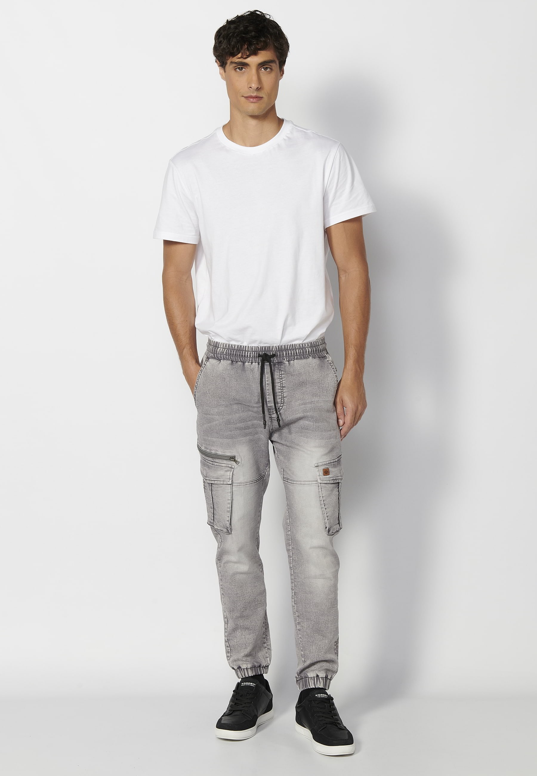 Long jogger pants with rubber finish with four pockets in Gray for Men