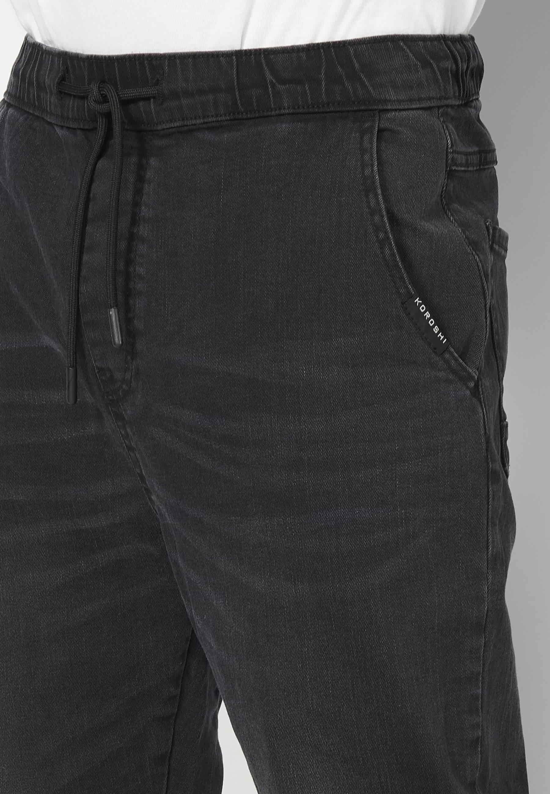 Black elastic waist long jogger pants for Men 5
