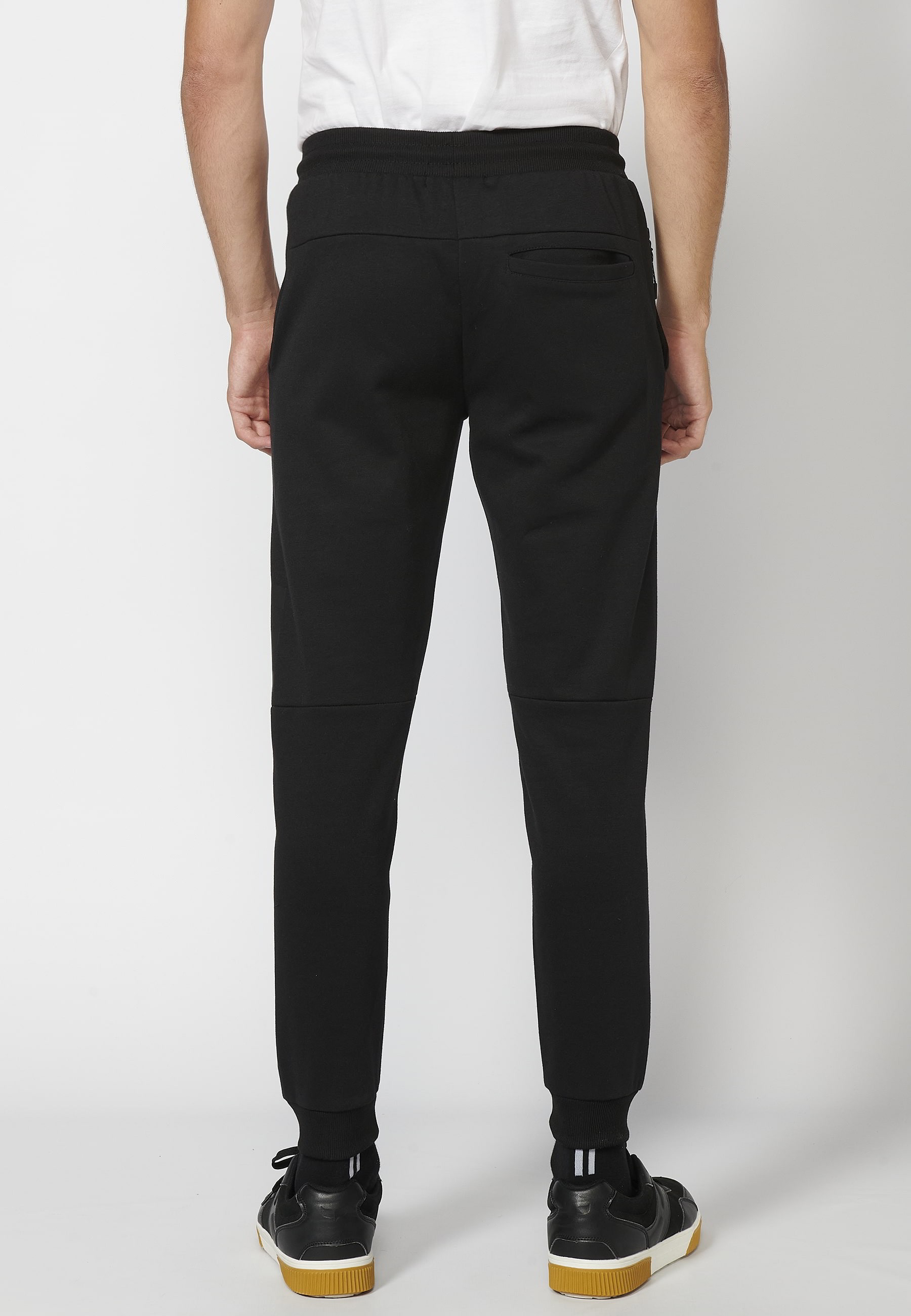 Lange Jogginghose mit verstellbarem elastischem Bund, Taschendetail, schwarze Farbe für Herren