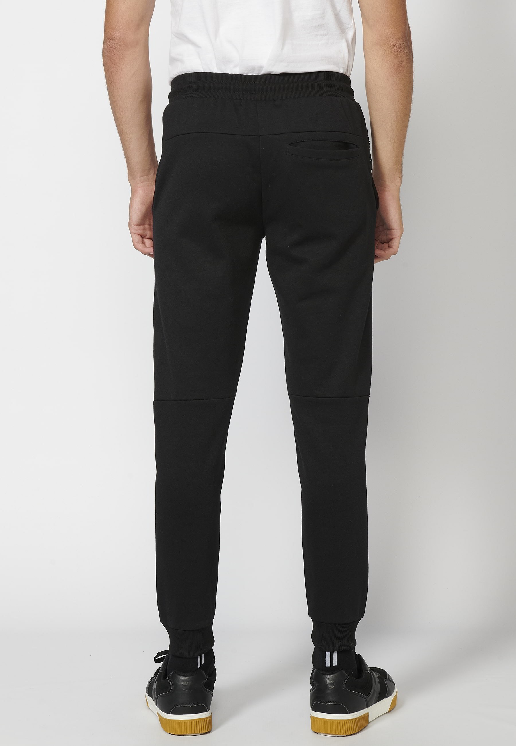 Pantalon de jogging long avec taille élastique réglable, détail de poche, couleur Noir pour Homme