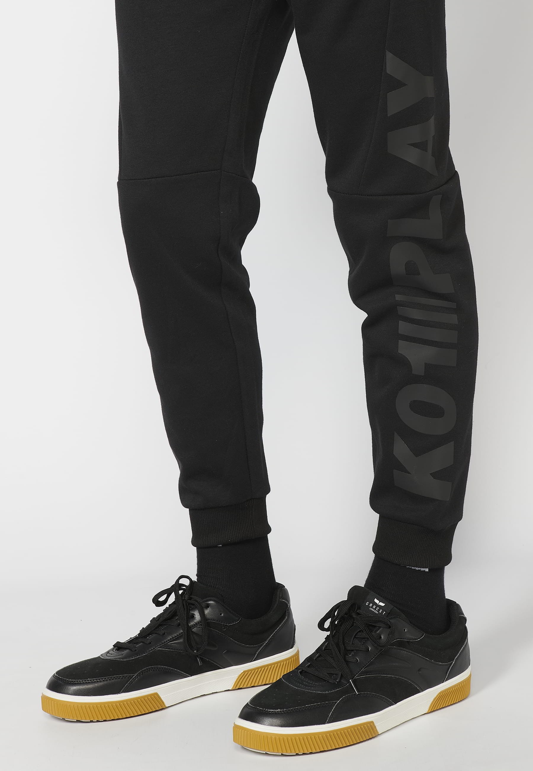 Lange Jogginghose mit verstellbarem elastischem Bund, Taschendetail, schwarze Farbe für Herren