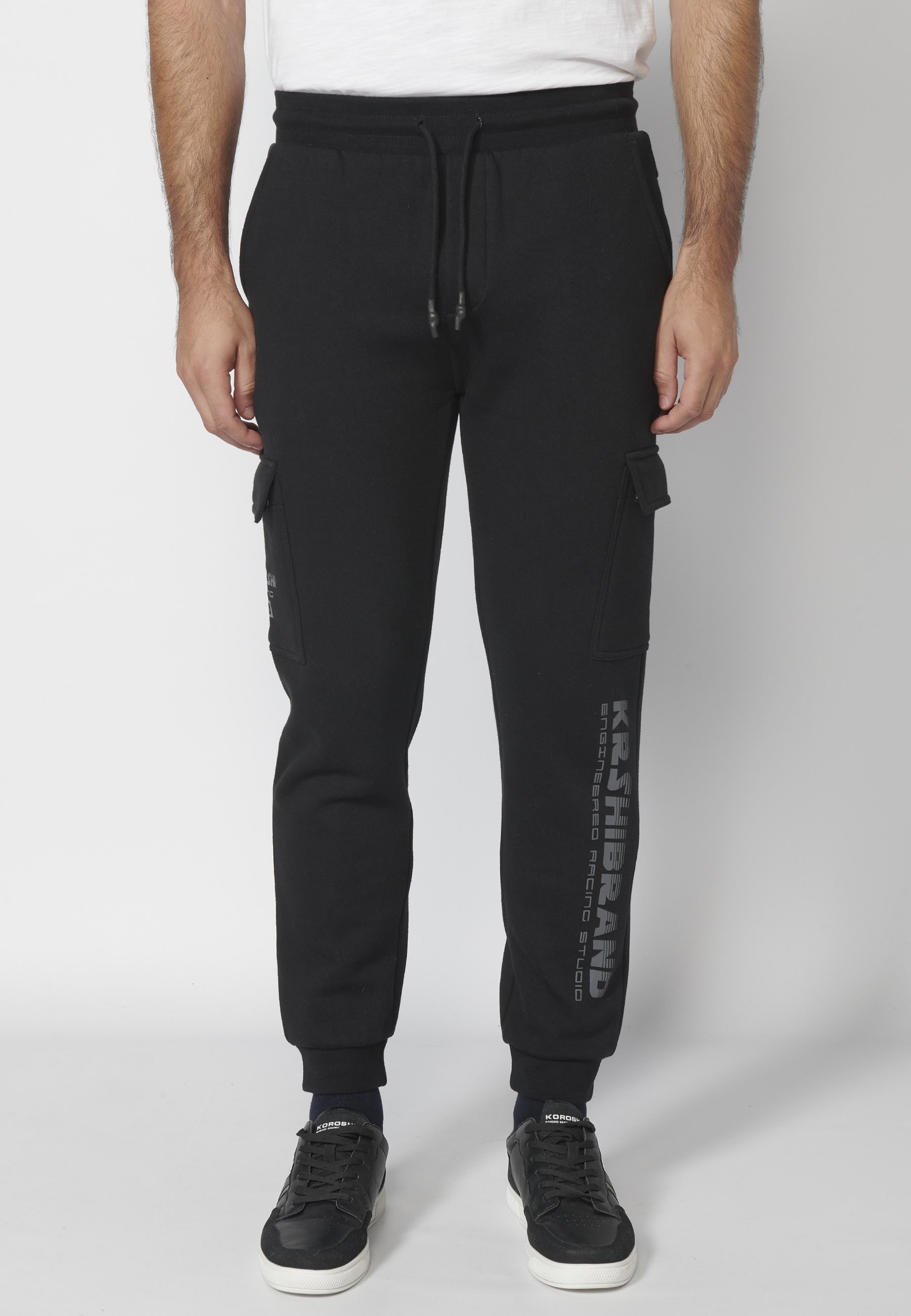 Pantalon jogger long avec taille élastique ajustable et poches latérales Noir pour Homme