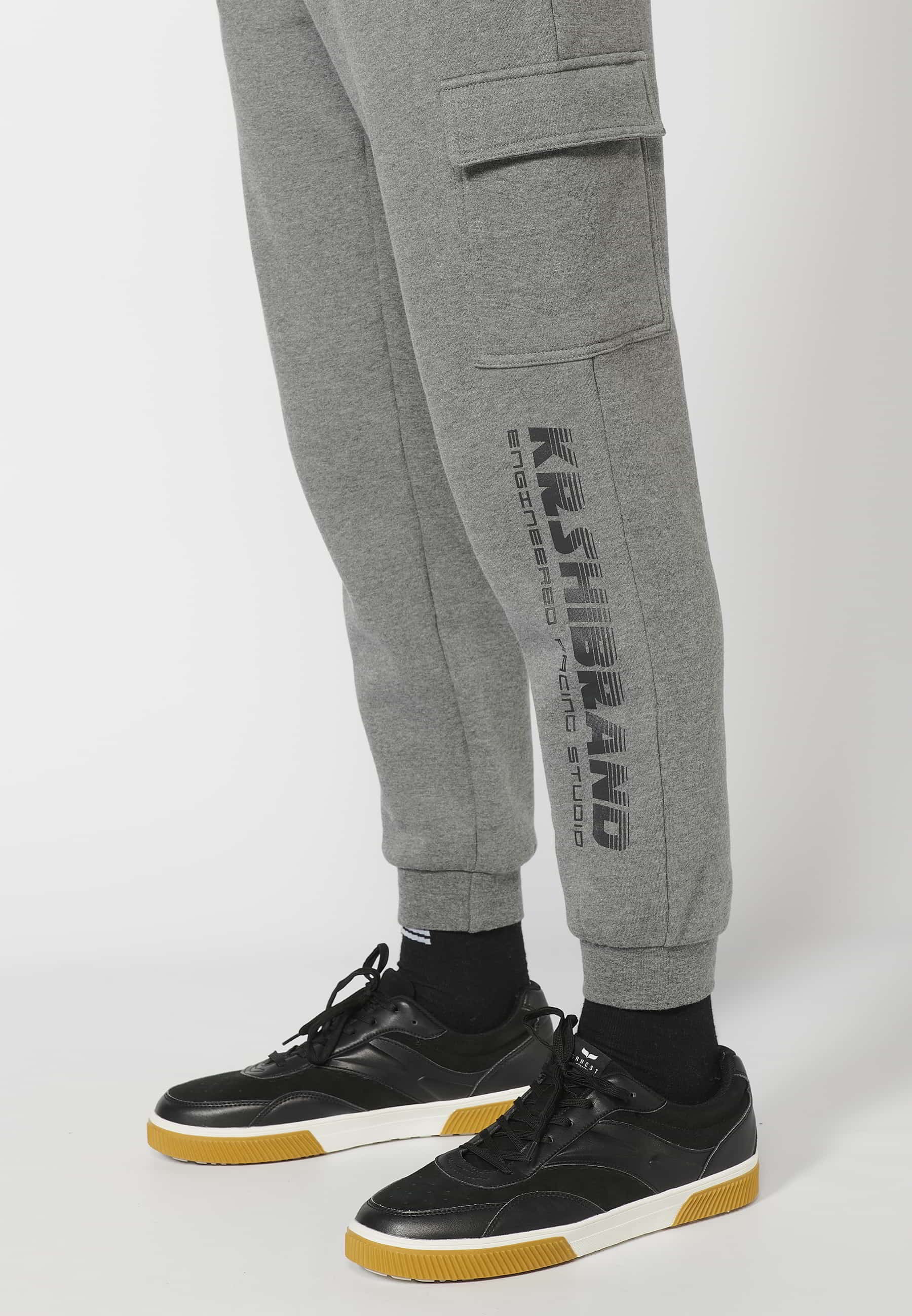 Pantalon de jogging long avec taille élastique réglable, poche cargo, couleur Gris pour Homme