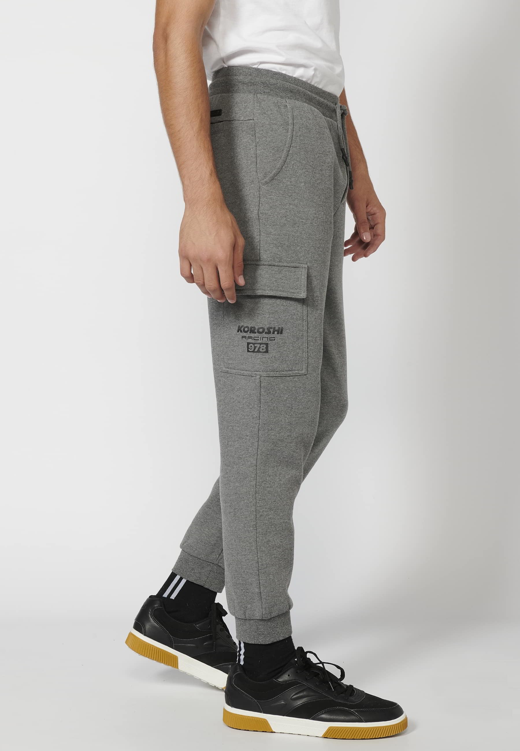 Pantalon de jogging long avec taille élastique réglable, poche cargo, couleur Gris pour Homme