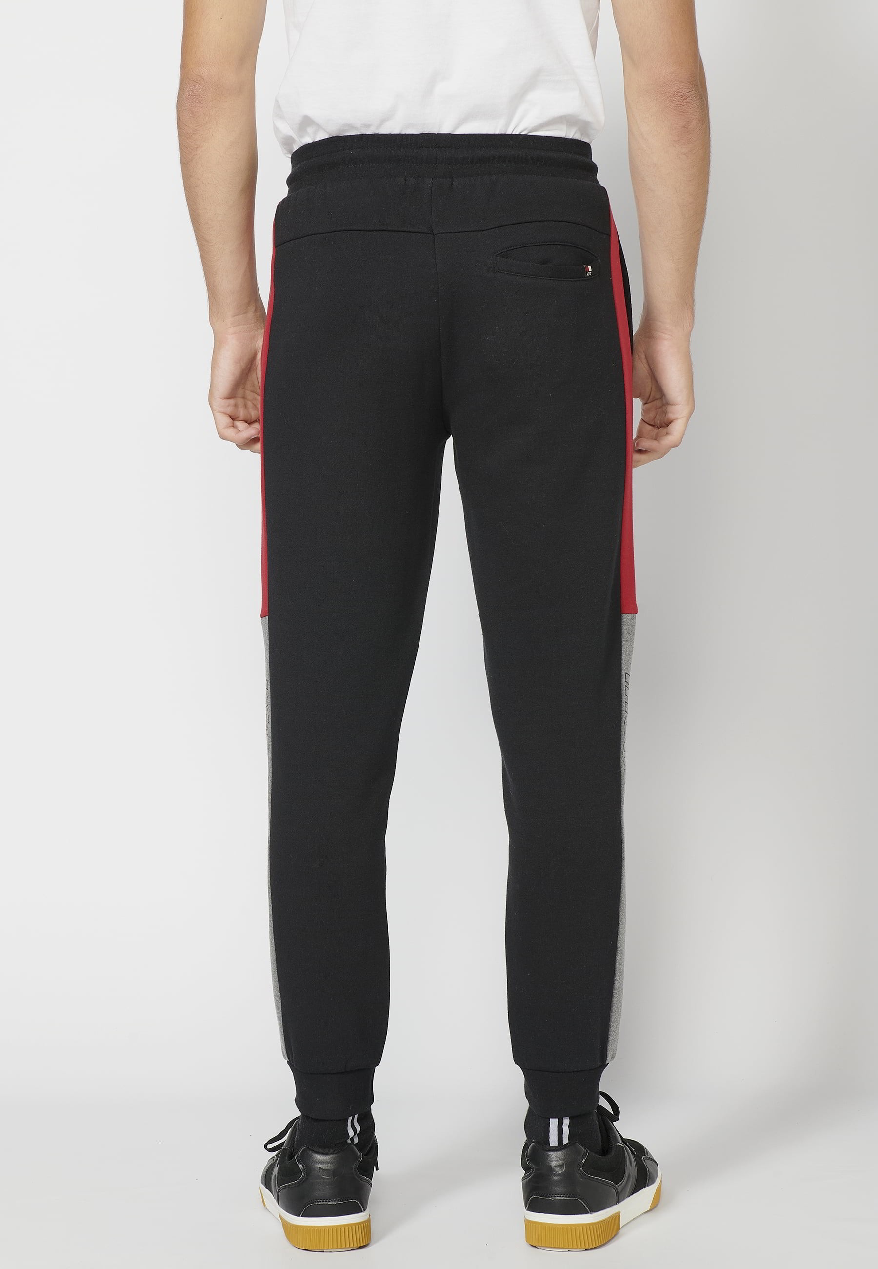 Lange Jogginghose mit verstellbarem elastischem Bund, Seitendetail, schwarze Farbe für Herren
