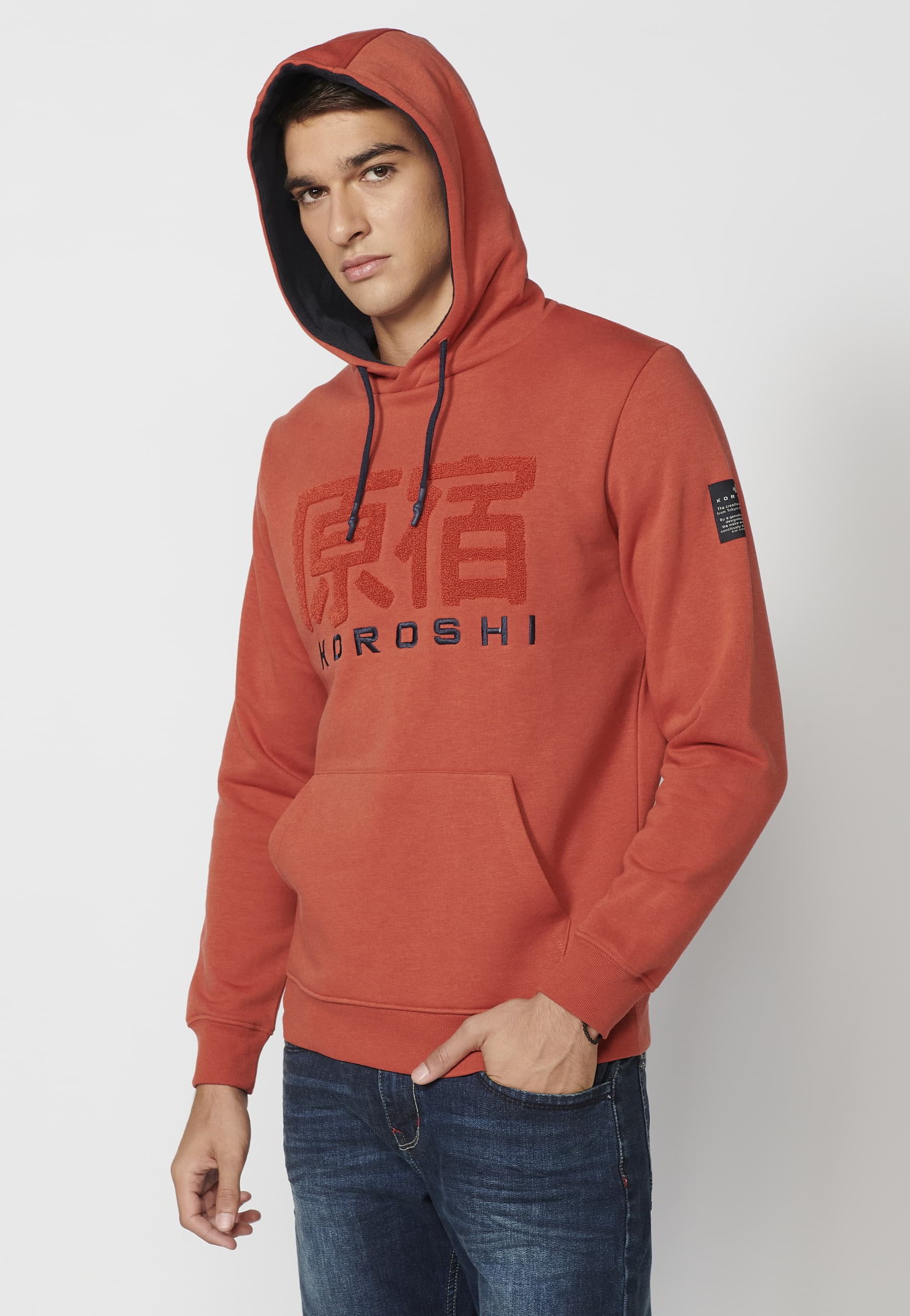 Sudadera de manga larga con capucha ajustable color Naranja para Hombre