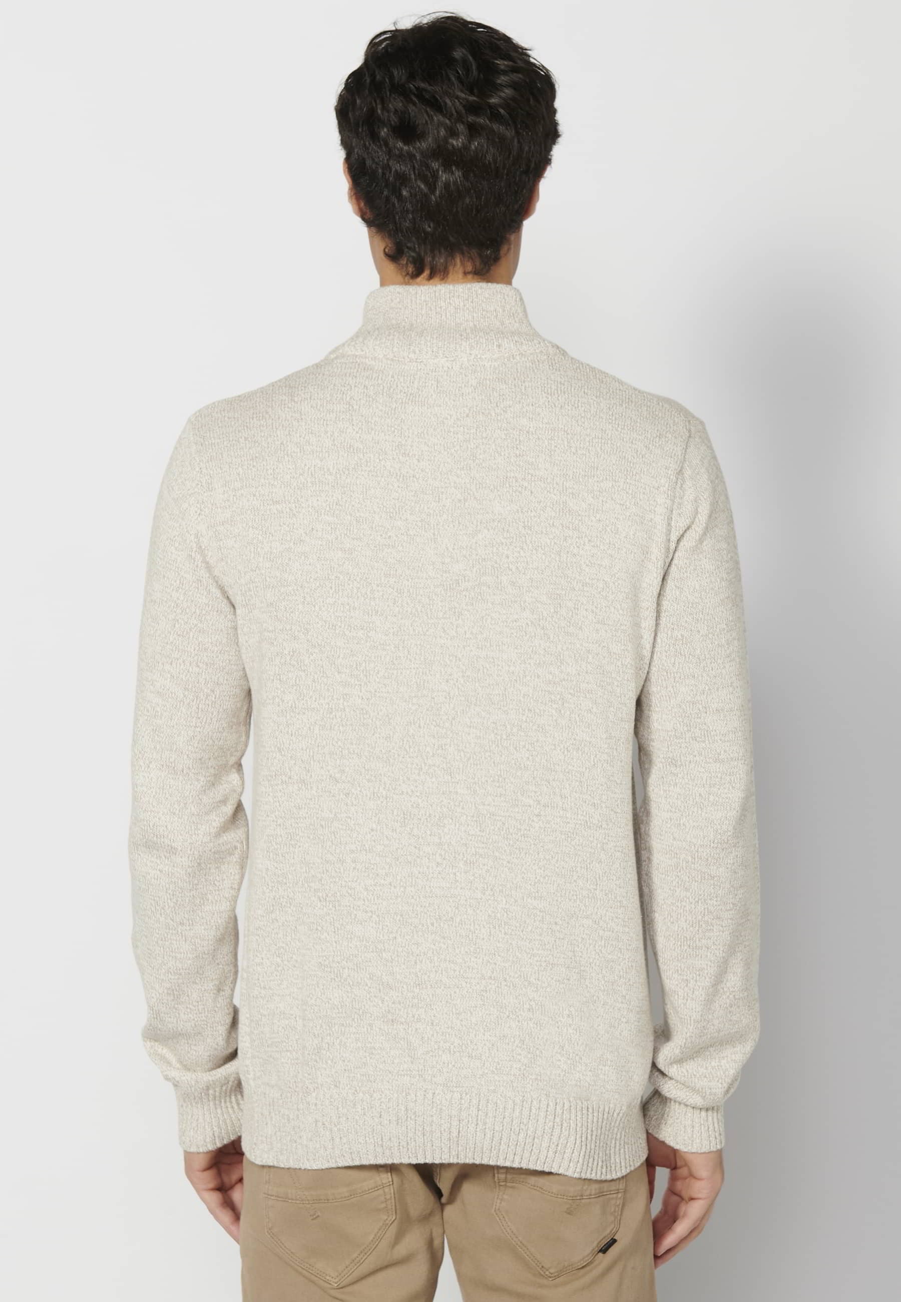 Beige men's long-sleeved turtleneck zipper knit sweater 1