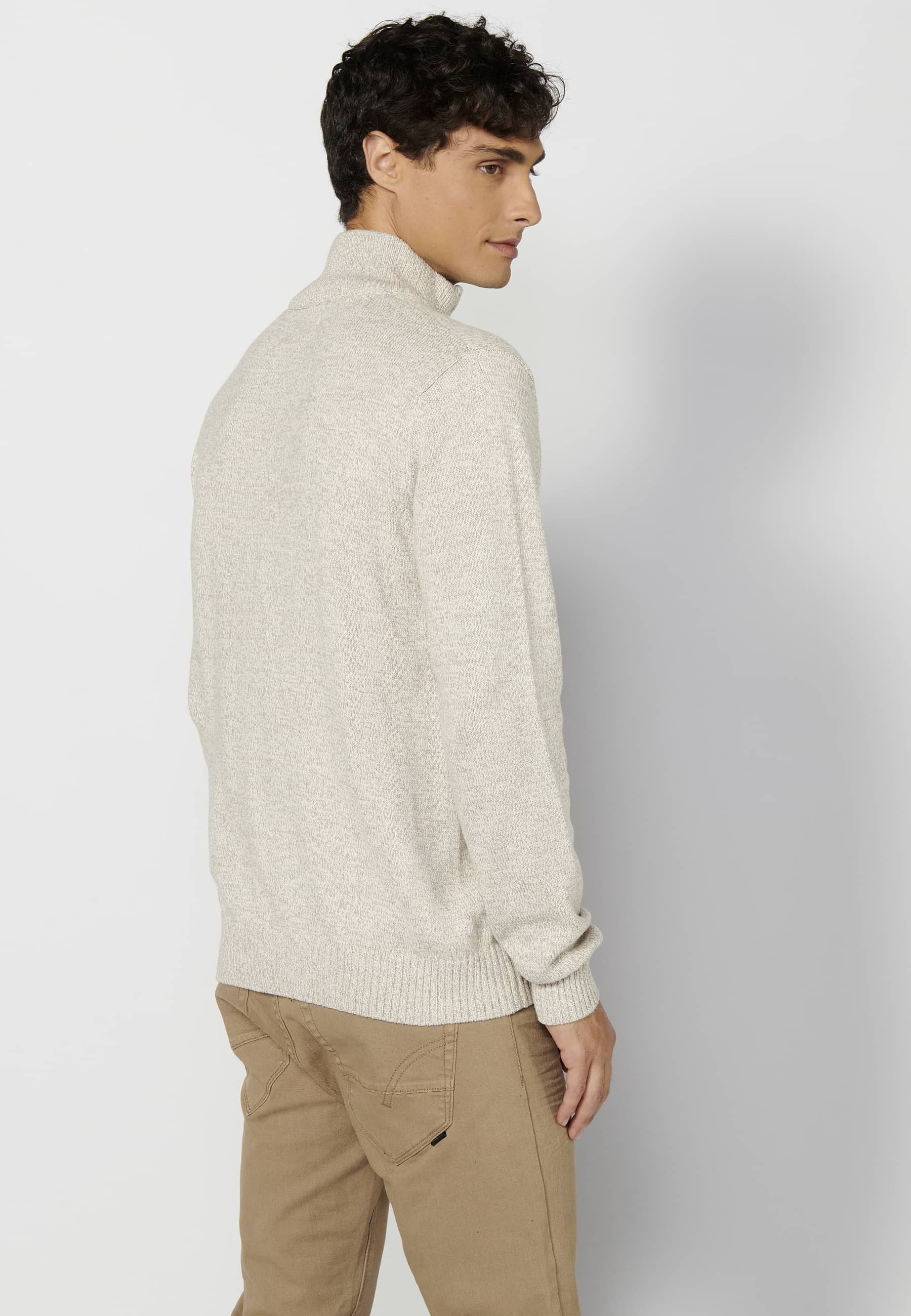 Beige men's long-sleeved turtleneck zipper knit sweater 5