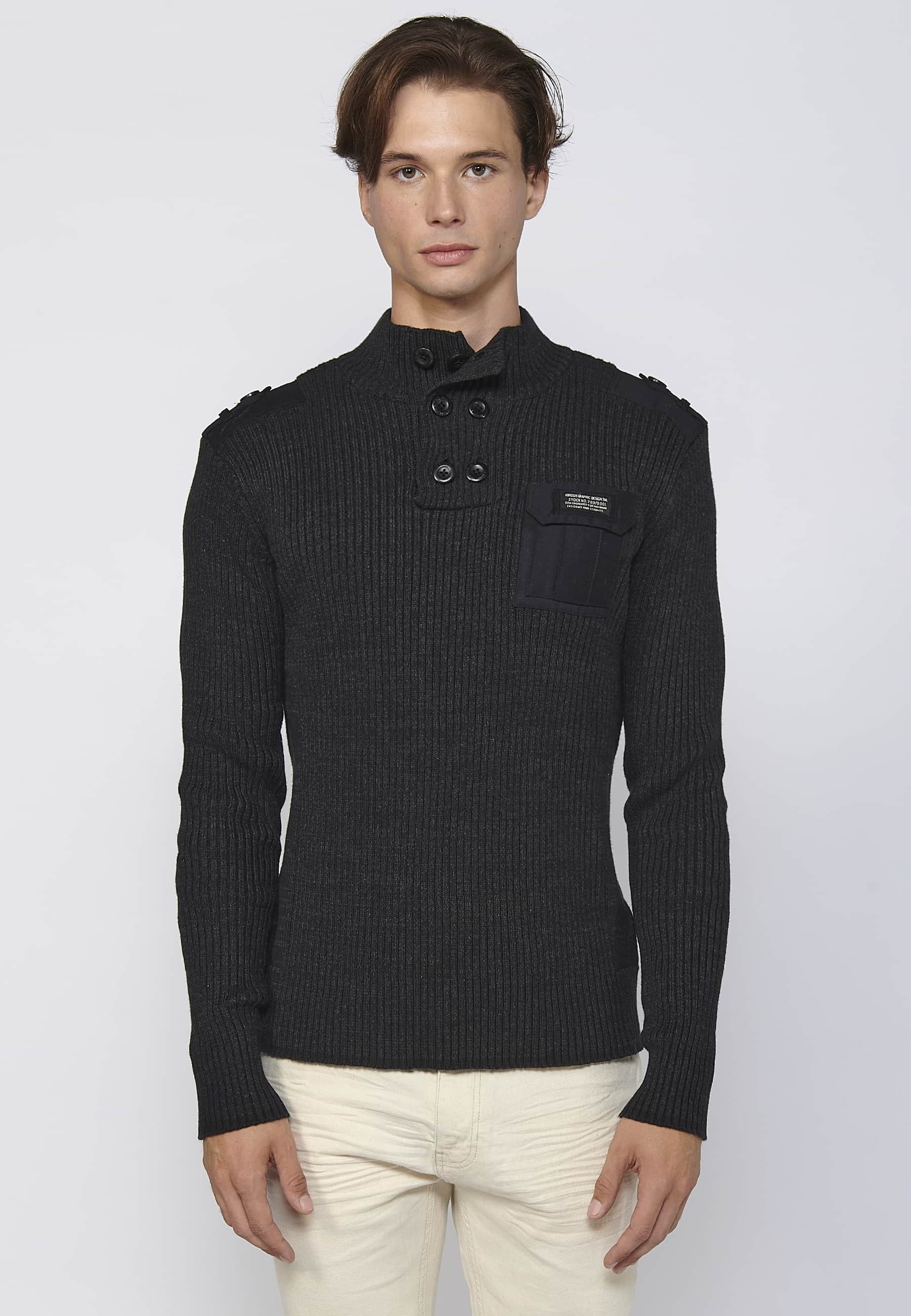 Black high-neck long-sleeved cotton tricot sweater for Men