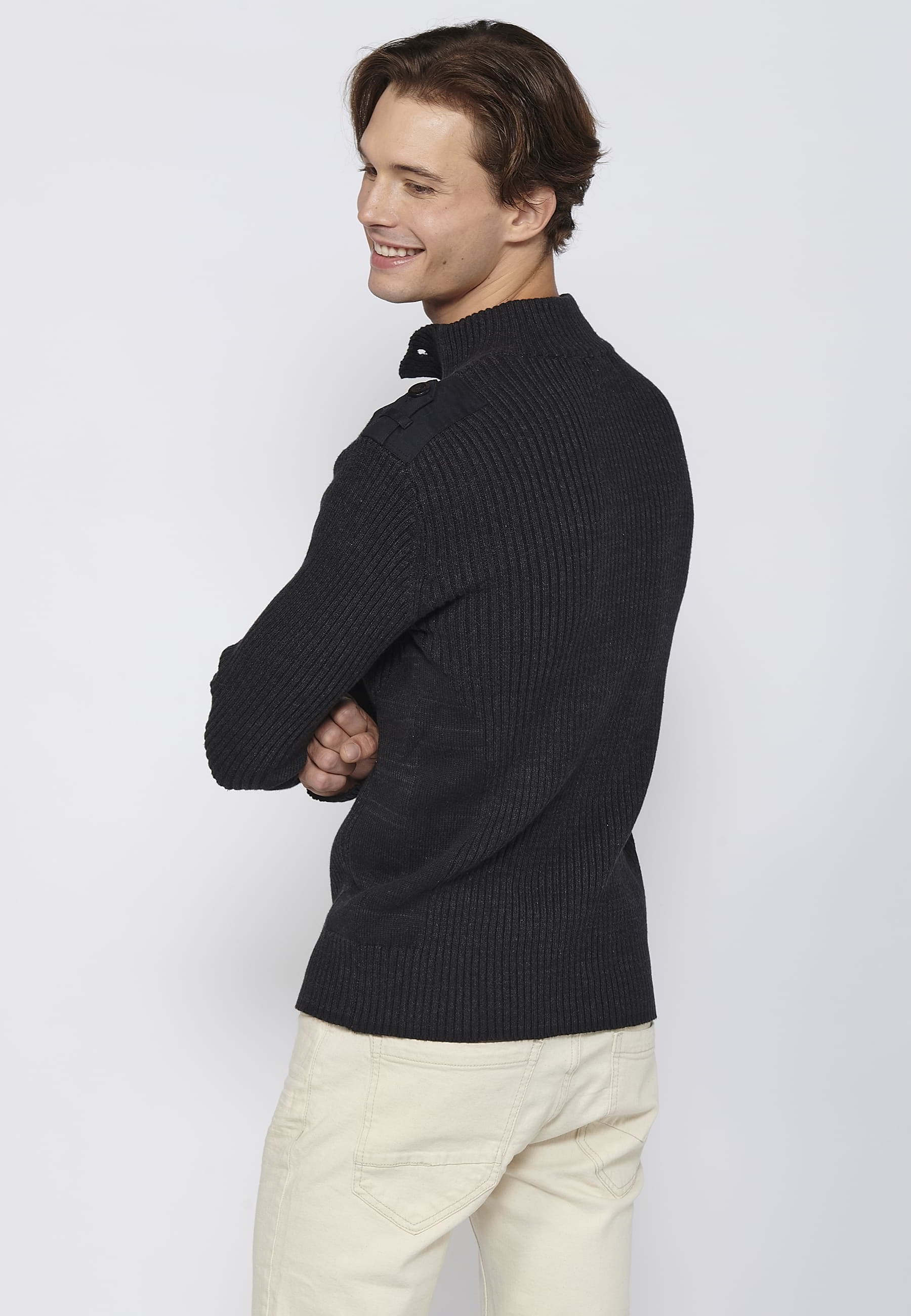 Black high-neck long-sleeved cotton tricot sweater for Men