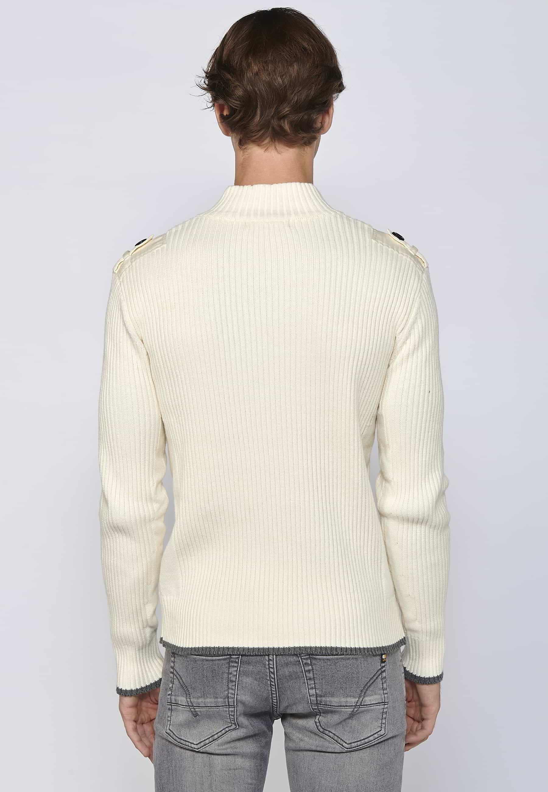 Ecru high-neck long-sleeved cotton tricot sweater for Men 8