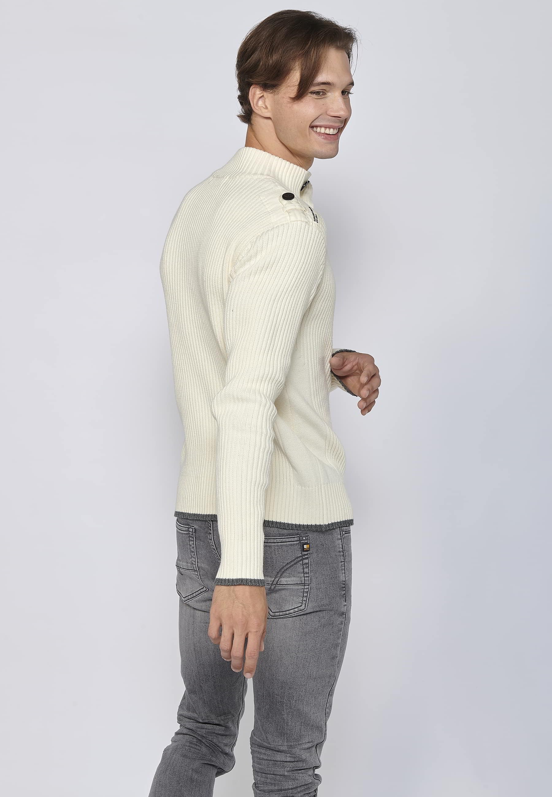 Ecru high-neck long-sleeved cotton tricot sweater for Men 6