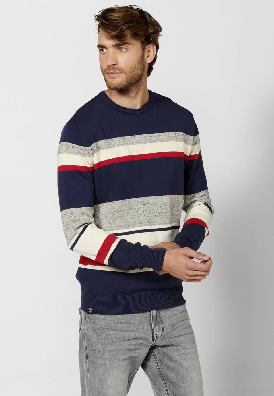 Jersey tricot de manga larga con cuello redondo color rojo para hombre | Ropa Casual
