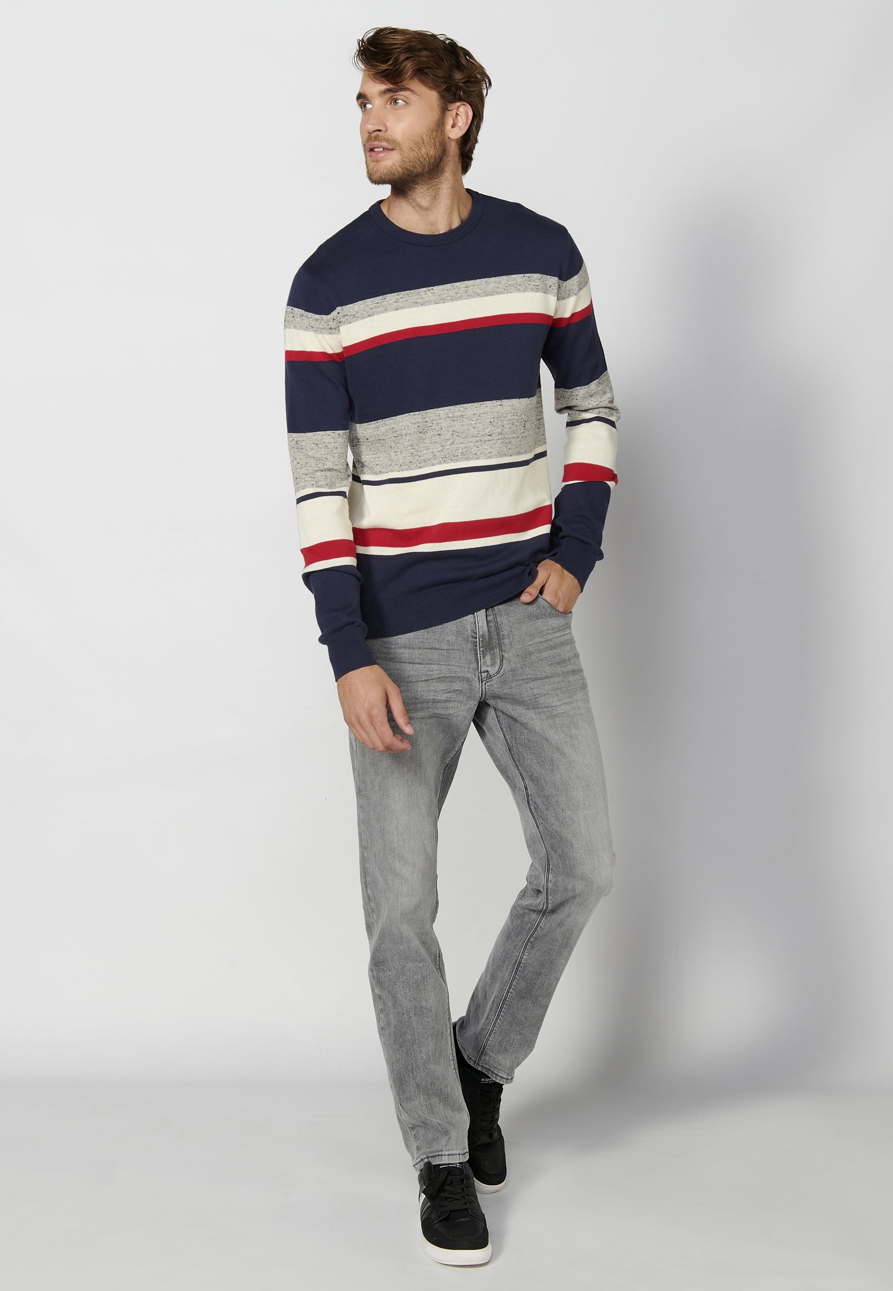 Jersei tricot de màniga llarga amb coll rodó color vermell per a home