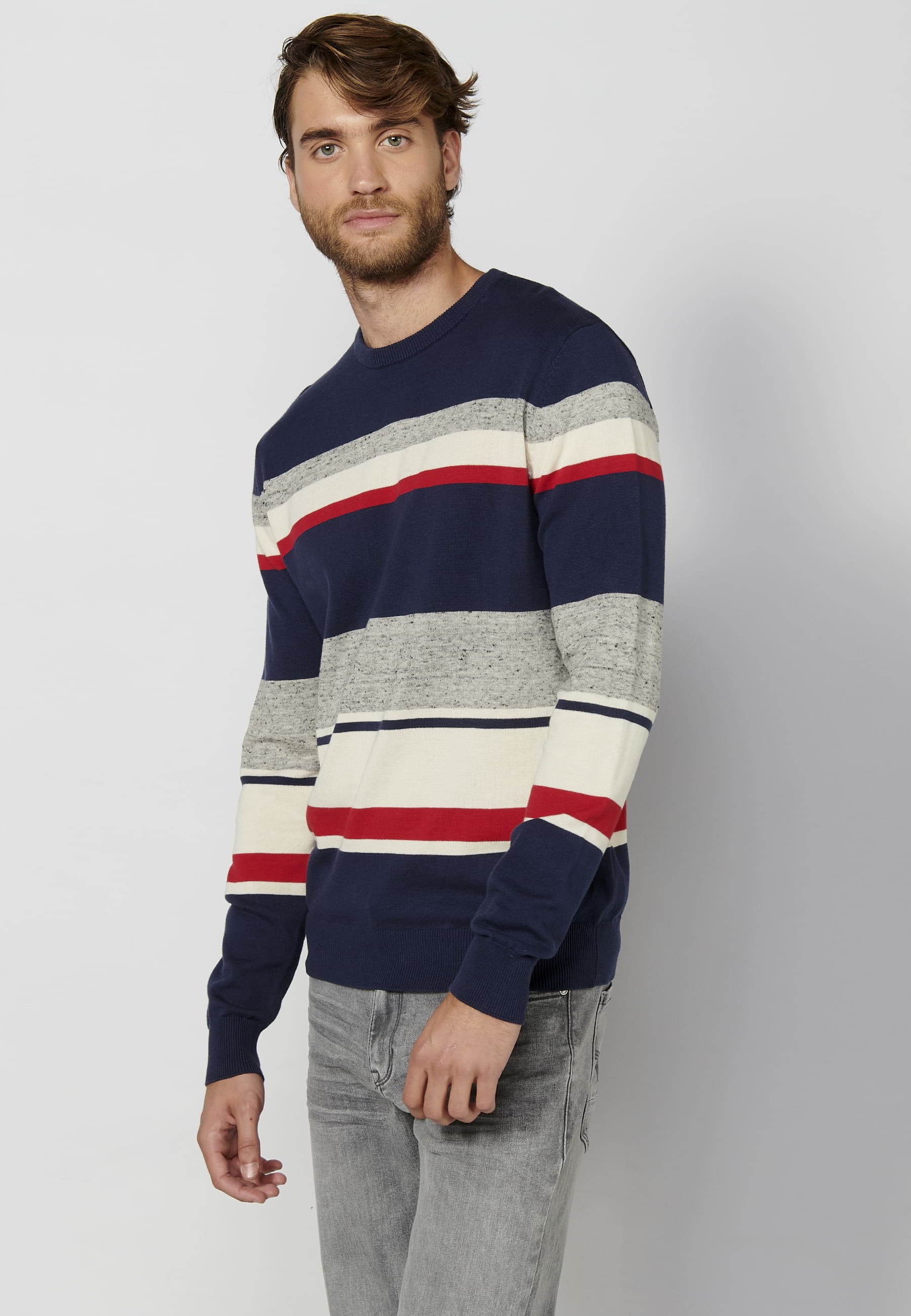 Jersei tricot de màniga llarga amb coll rodó color vermell per a home