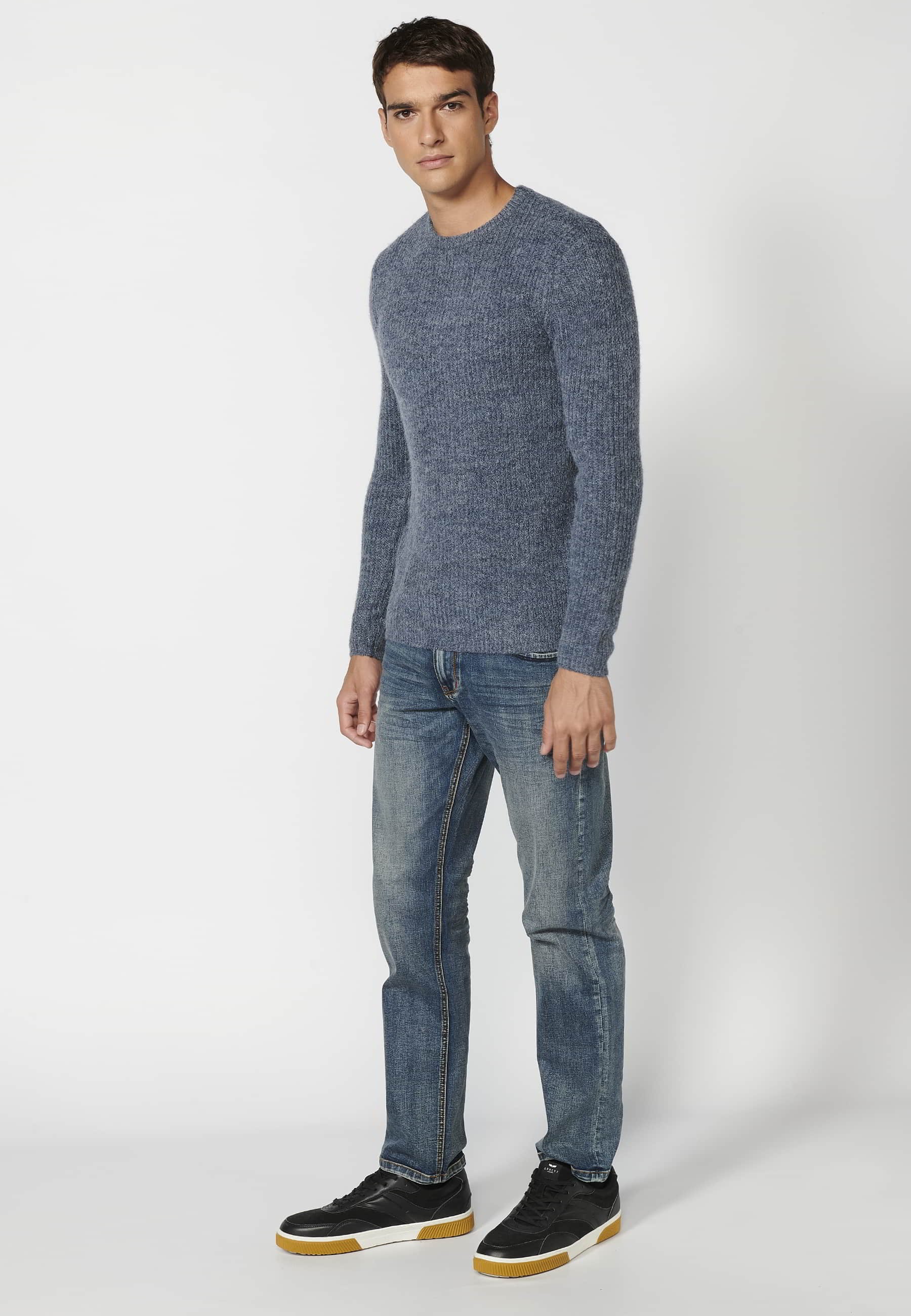 Jersey de punto cuello alto color azul para hombre | Ropa Casual 5