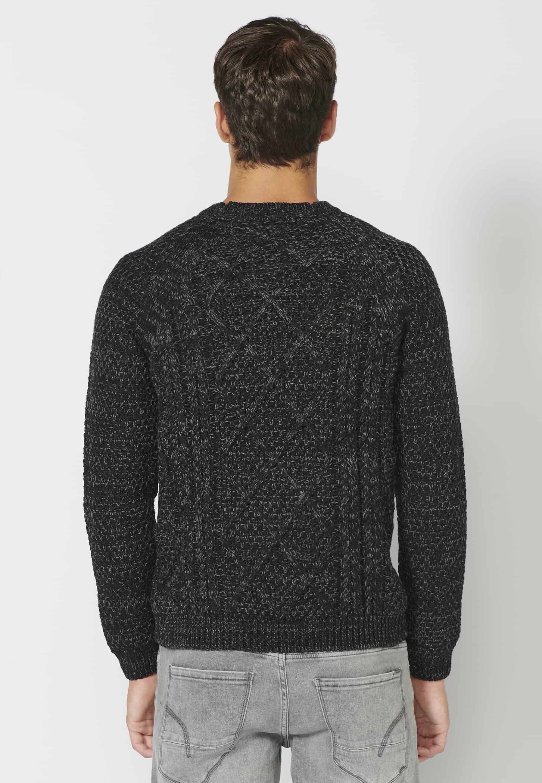 Black textured long sleeve sweater for Men 5