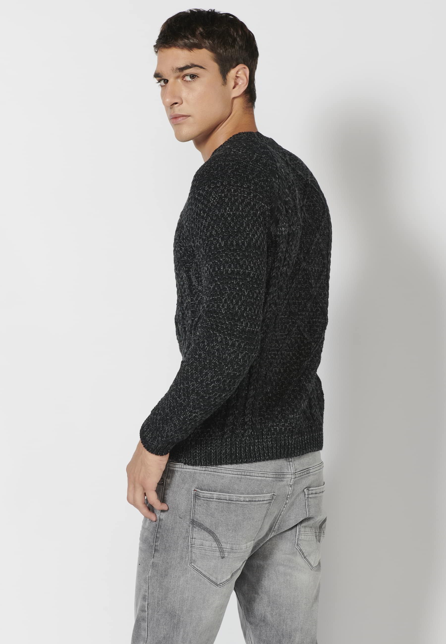 Black textured long sleeve sweater for Men 2