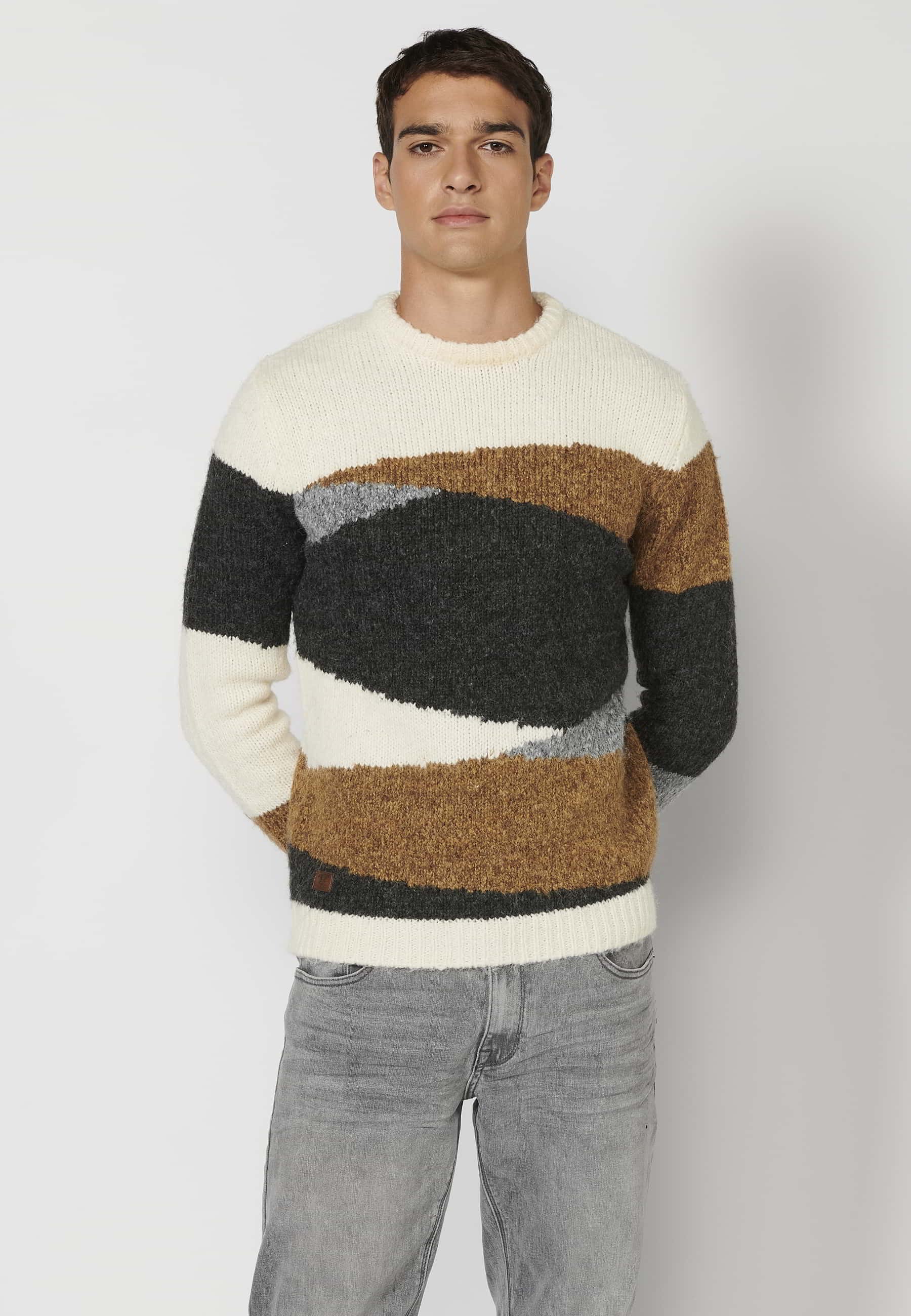 Jersei màniga llarga coll rodó a ratlles multicolor per a Home