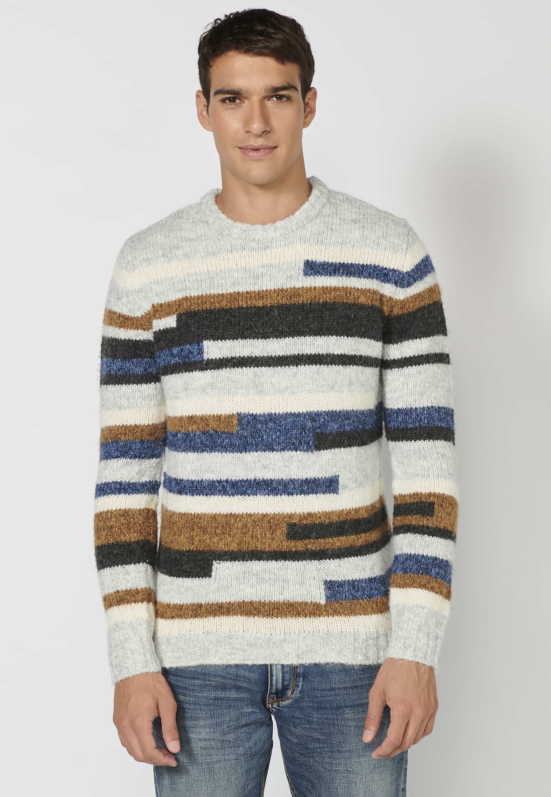 Jersei màniga llarga coll rodó a ratlles desiguals multicolor per a Home 4