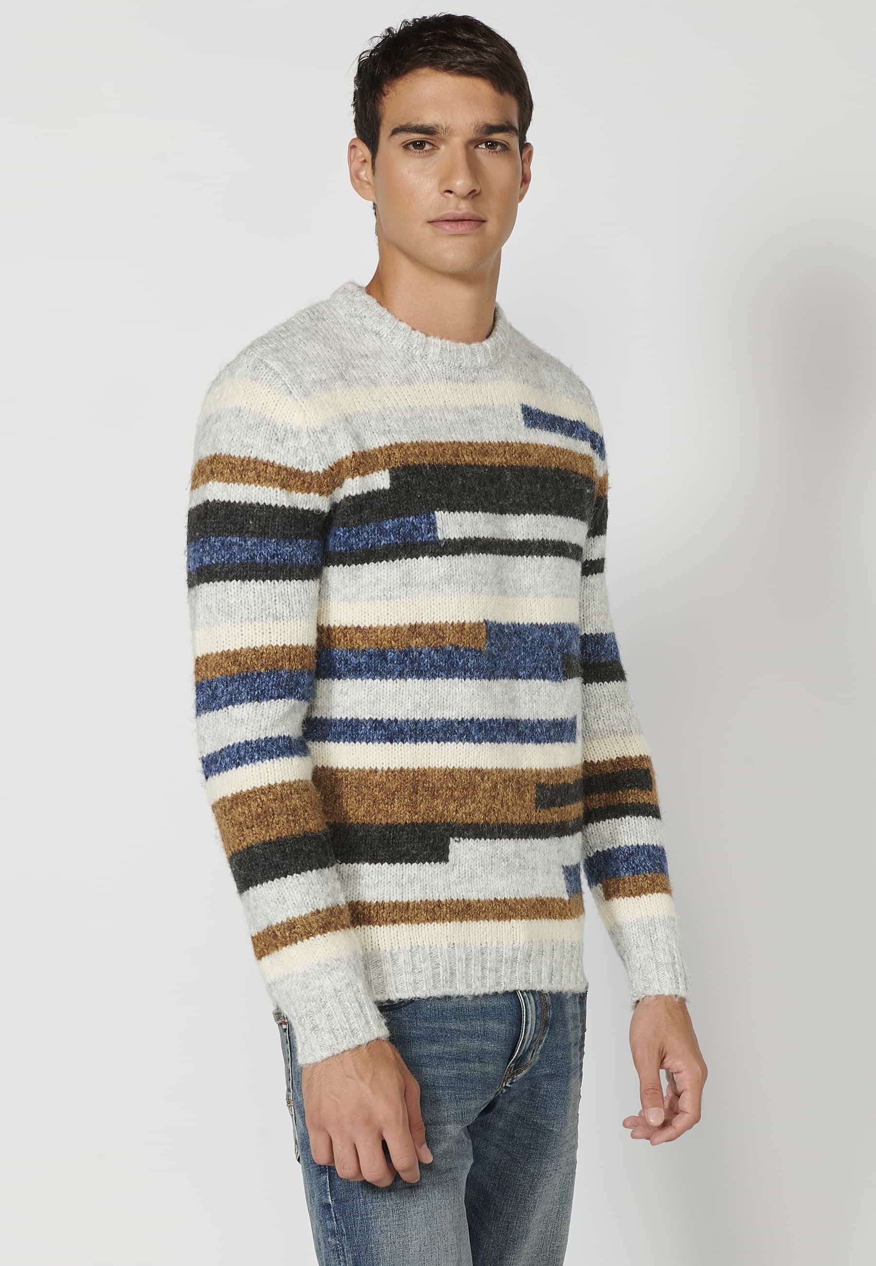 Jersei màniga llarga coll rodó a ratlles desiguals multicolor per a Home 1