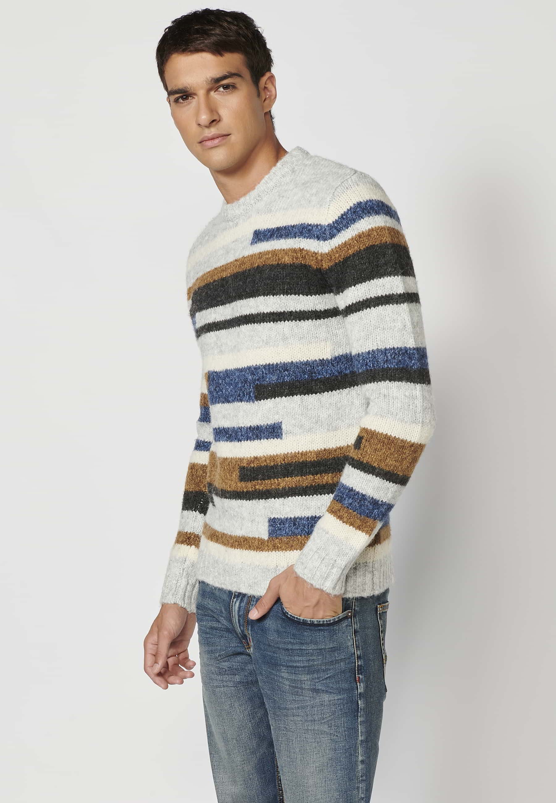 Jersei màniga llarga coll rodó a ratlles desiguals multicolor per a Home 5