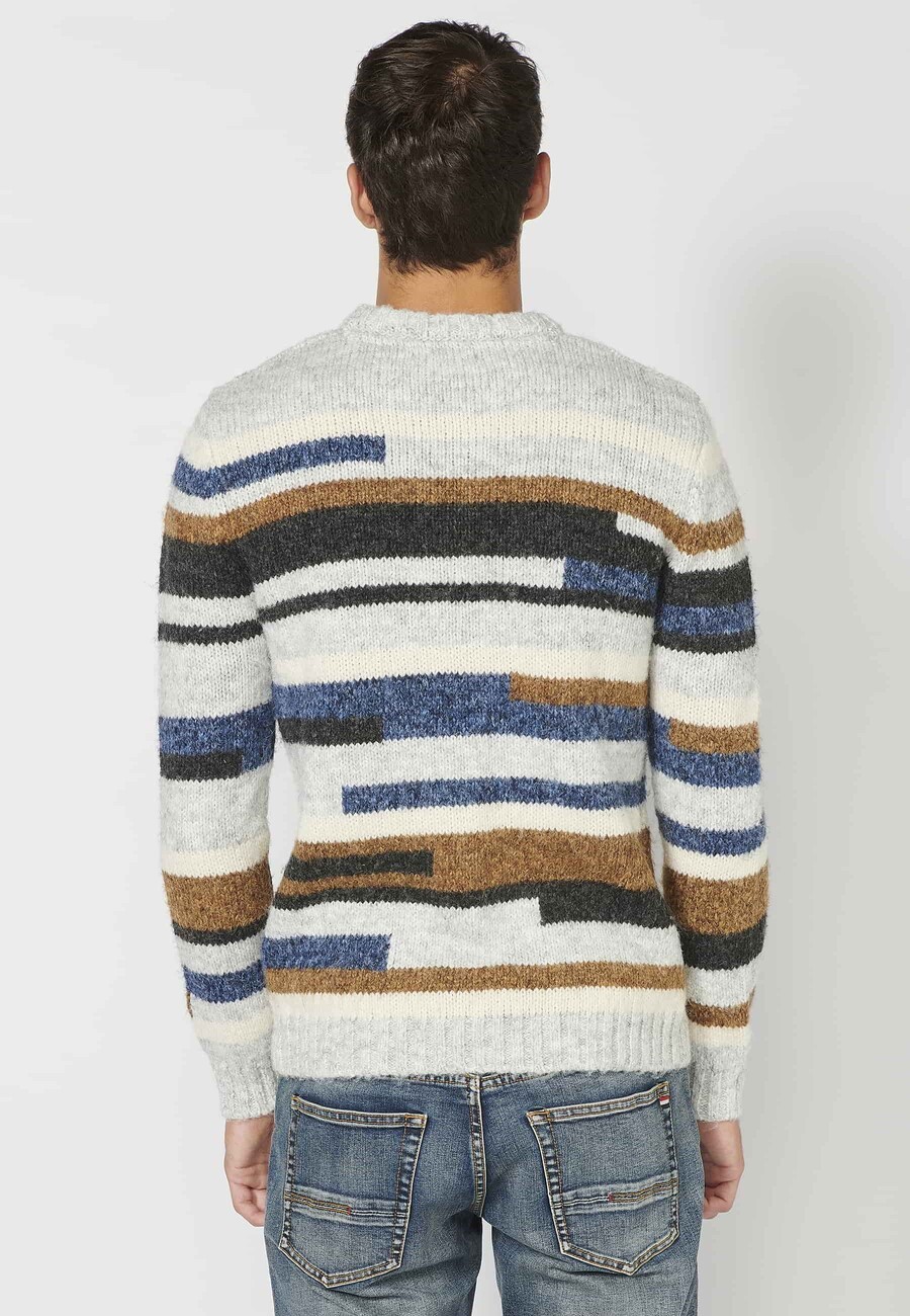 Jersei màniga llarga coll rodó a ratlles desiguals multicolor per a Home 6