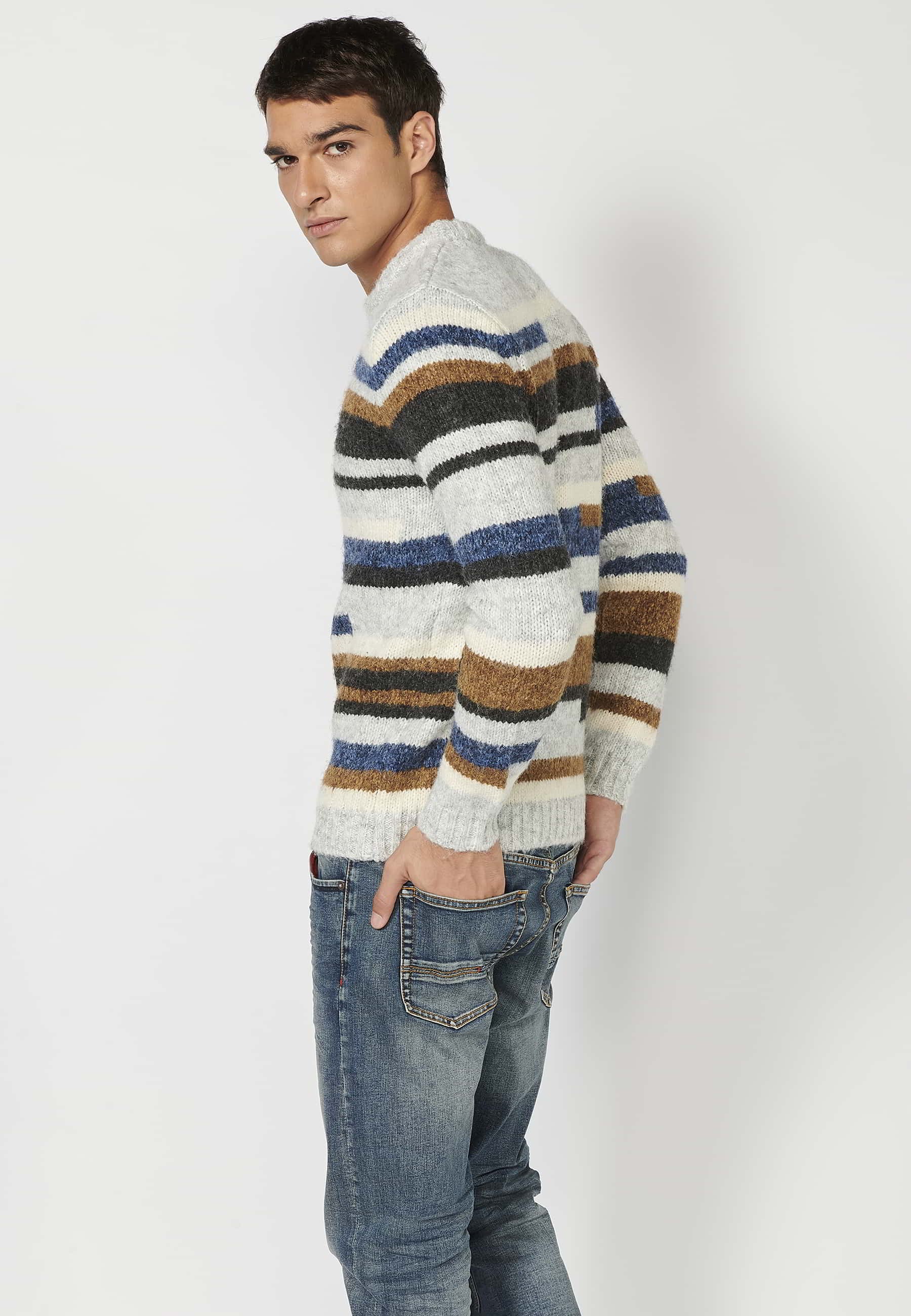 Jersei màniga llarga coll rodó a ratlles desiguals multicolor per a Home 2
