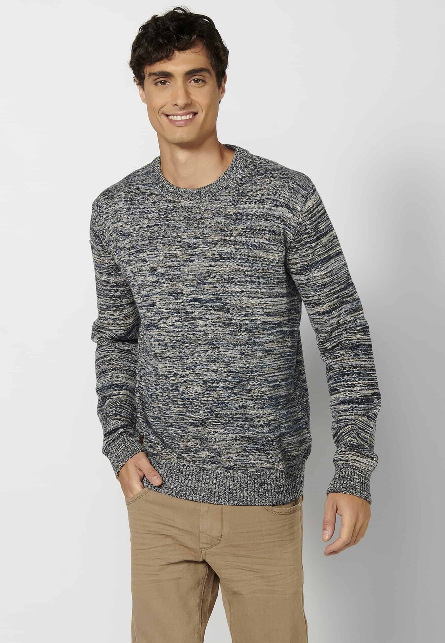 Jersey de punto manga larga cuello redondo color gris jaspeado para hombre | Ropa Casual