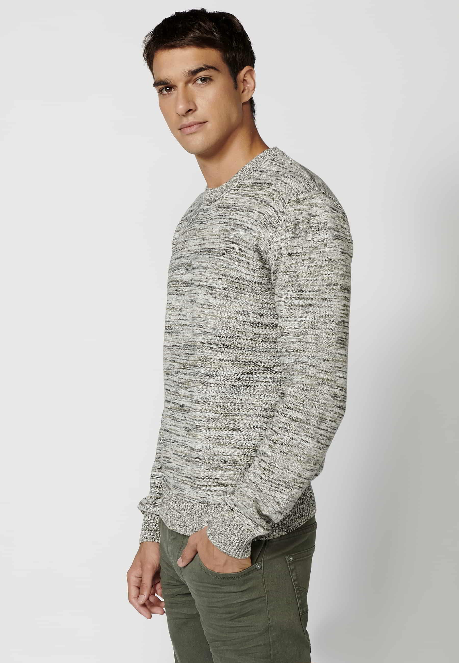 Gray heather round neck long sleeve knitted sweater for Men 1