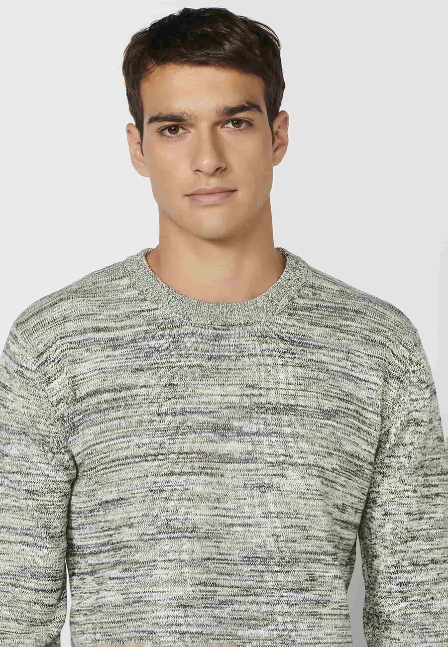Gray heather round neck long sleeve knitted sweater for Men 3