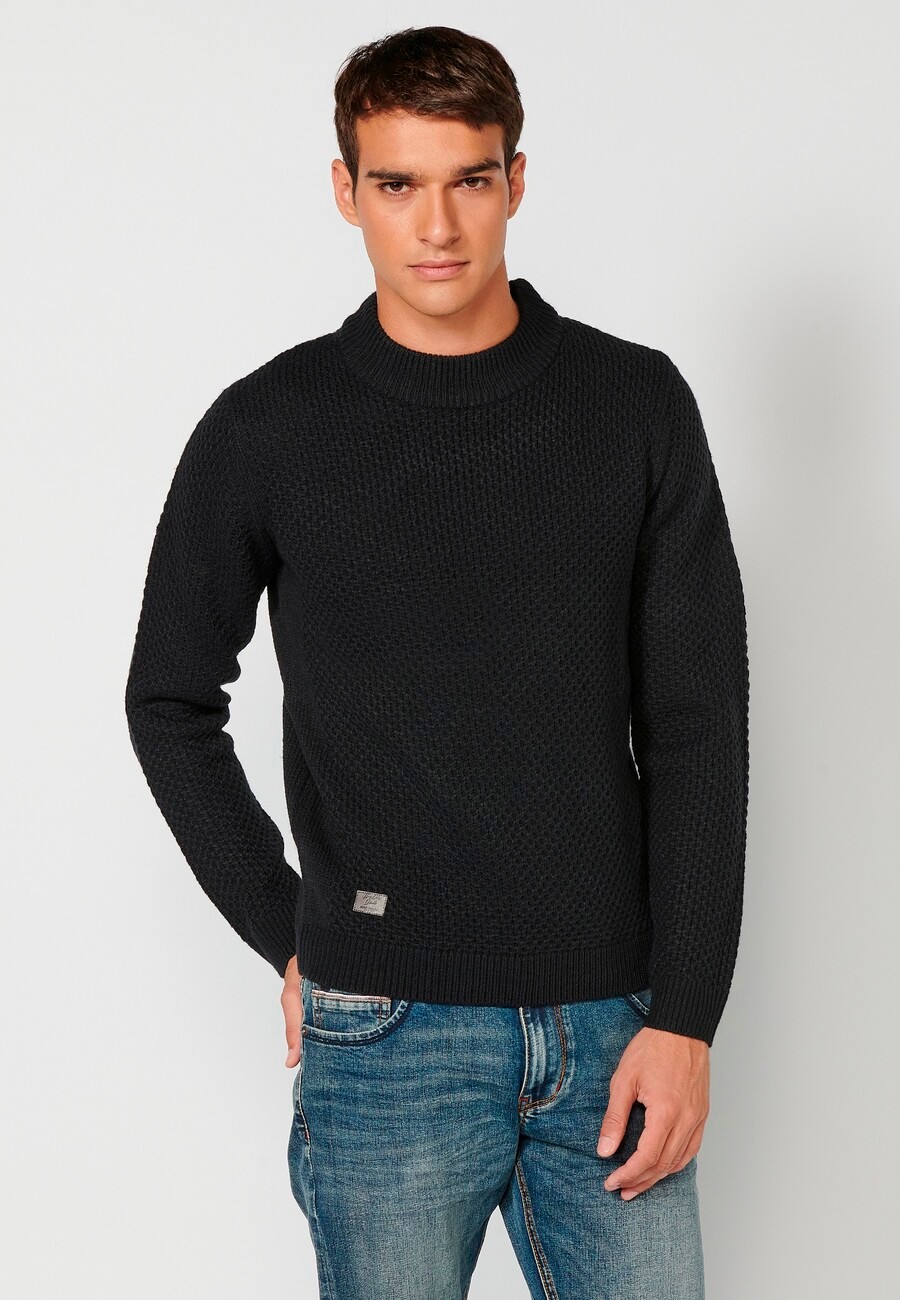 Jersey de manga larga acrílico cuello redondo, tricot en relieve color navy para hombre | Ropa Casual