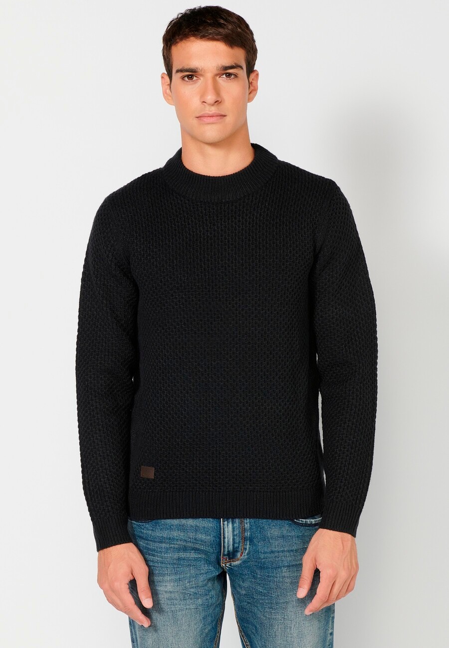 Jersey de manga larga acrílico cuello redondo, tricot en relieve color navy para hombre | Ropa Casual 1