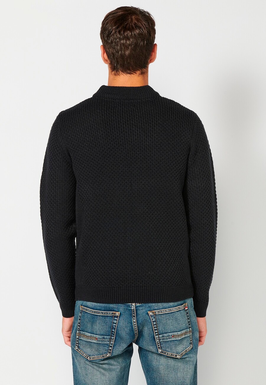 Jersey de manga larga acrílico cuello redondo, tricot en relieve color navy para hombre | Ropa Casual 5