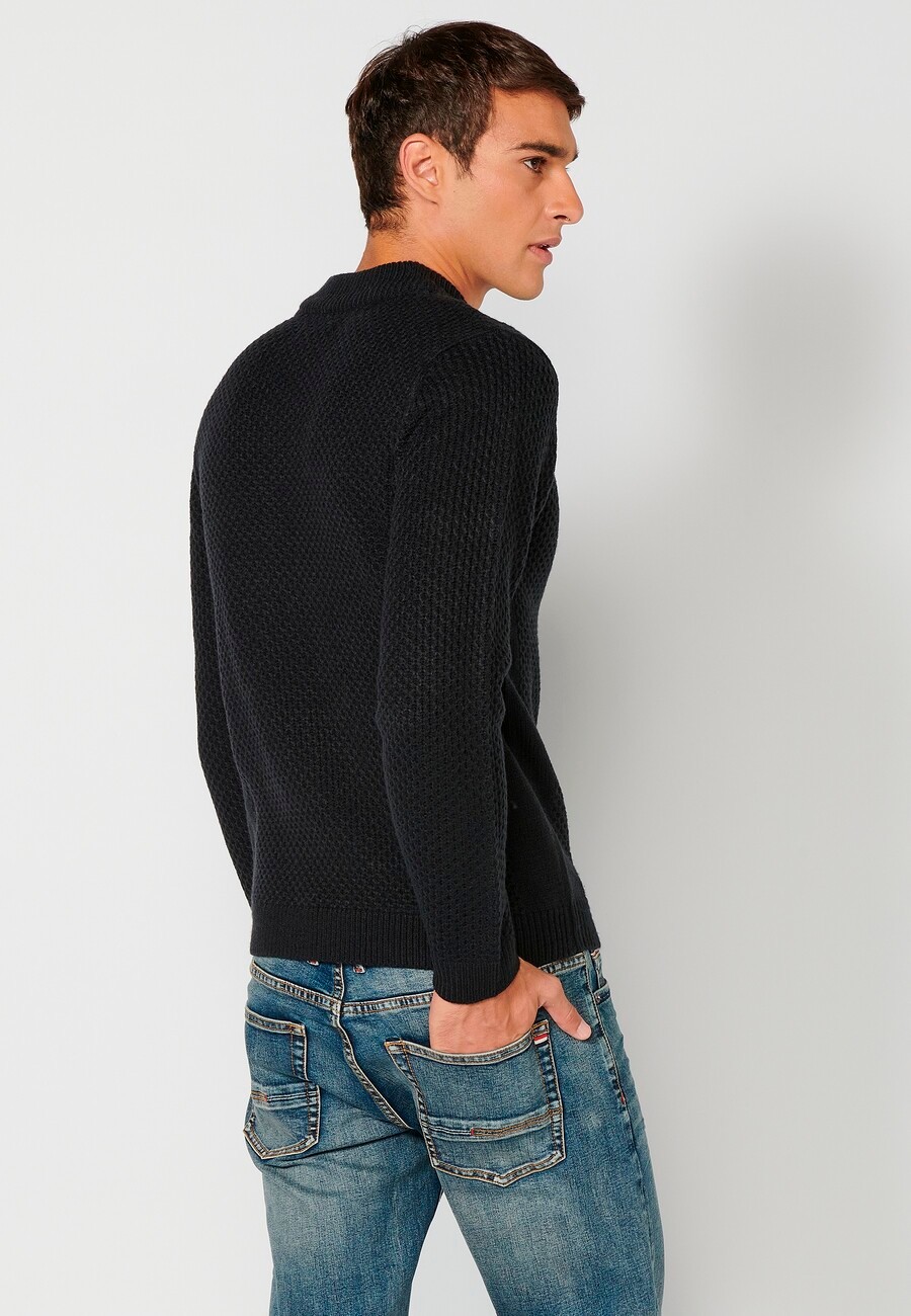 Jersey de manga larga acrílico cuello redondo, tricot en relieve color navy para hombre | Ropa Casual 7