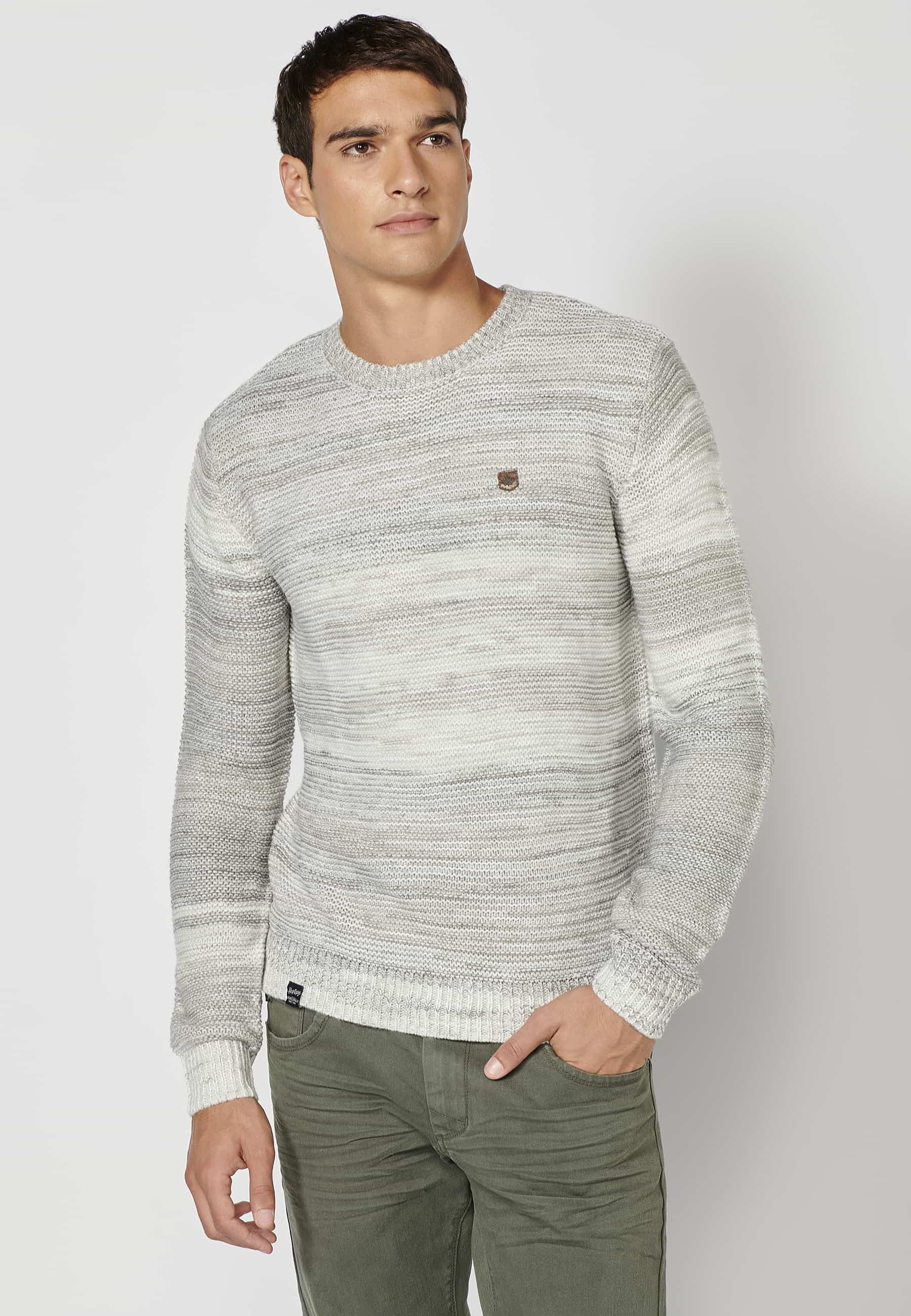 Gray heather round neck long sleeve knitted sweater for Men