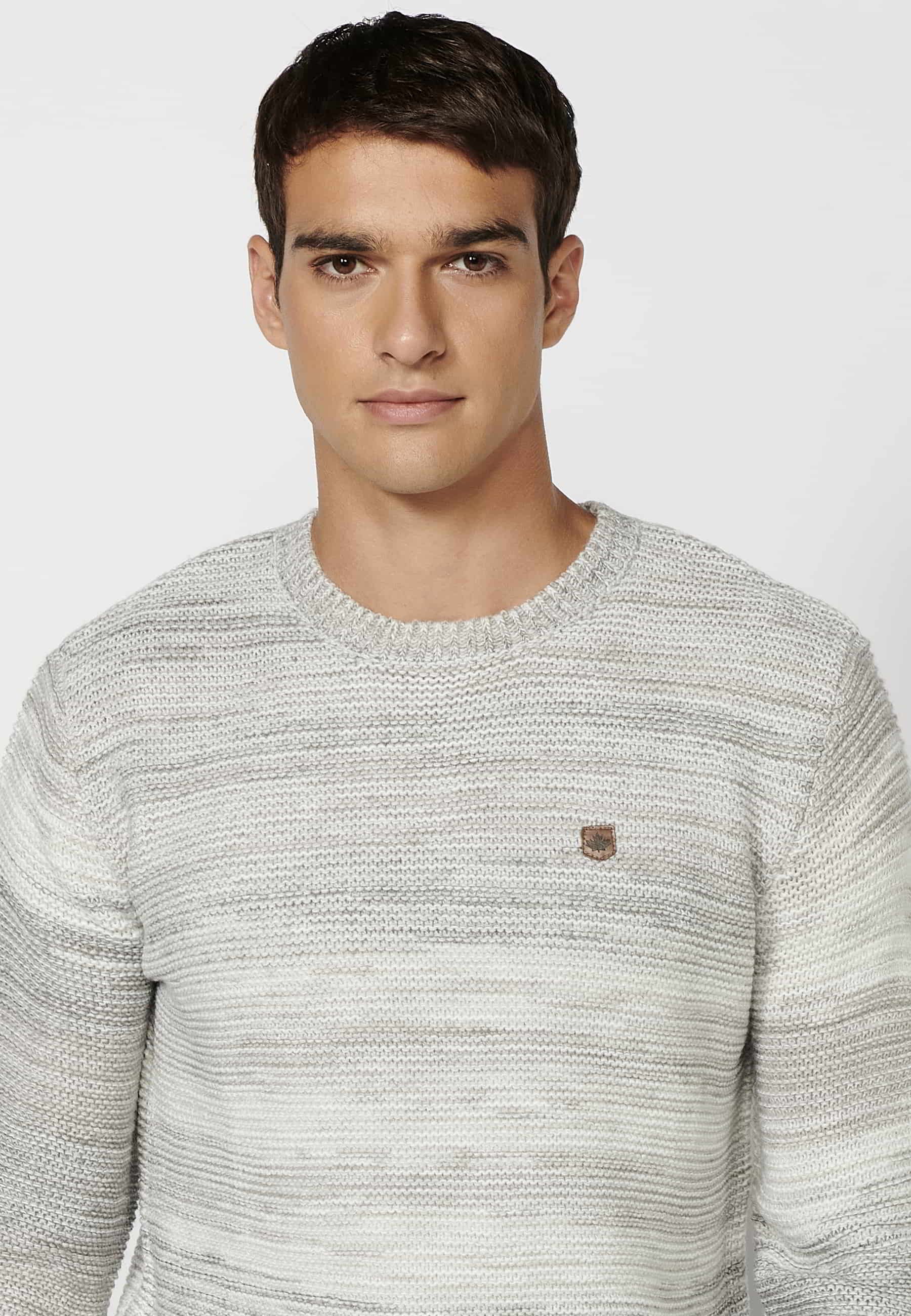 Gray heather round neck long sleeve knitted sweater for Men 4
