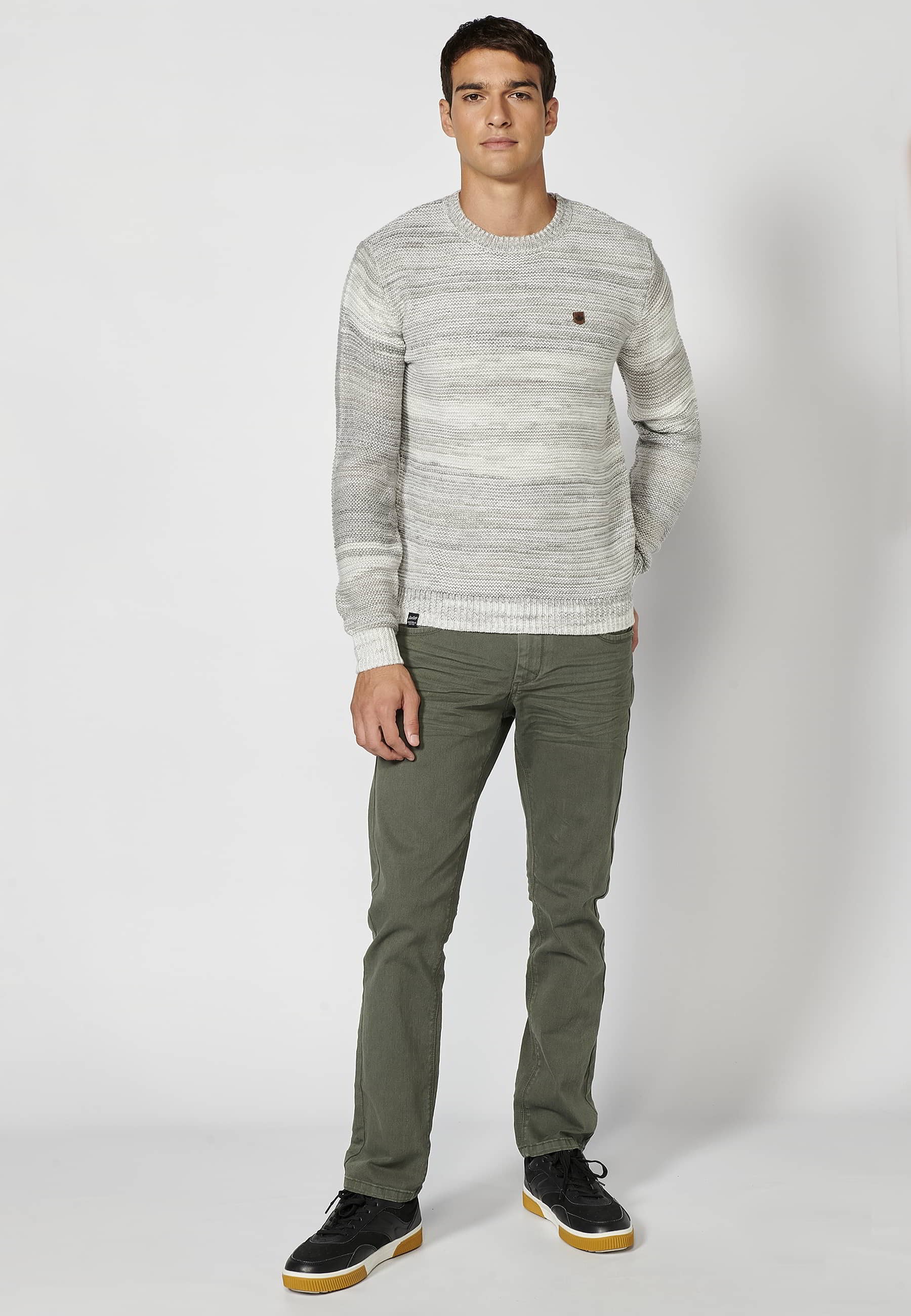 Gray heather round neck long sleeve knitted sweater for Men 2