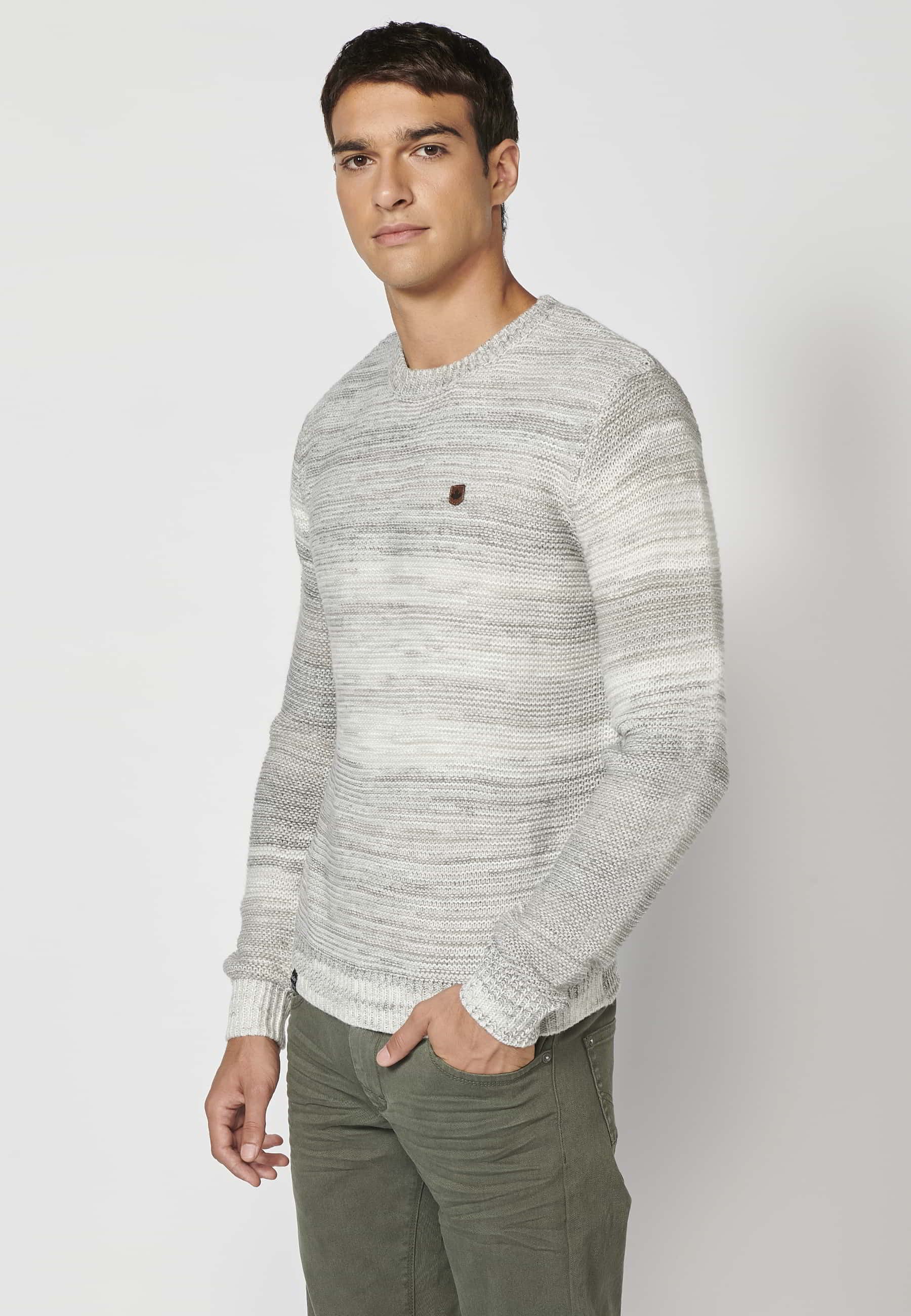 Gray heather round neck long sleeve knitted sweater for Men 3